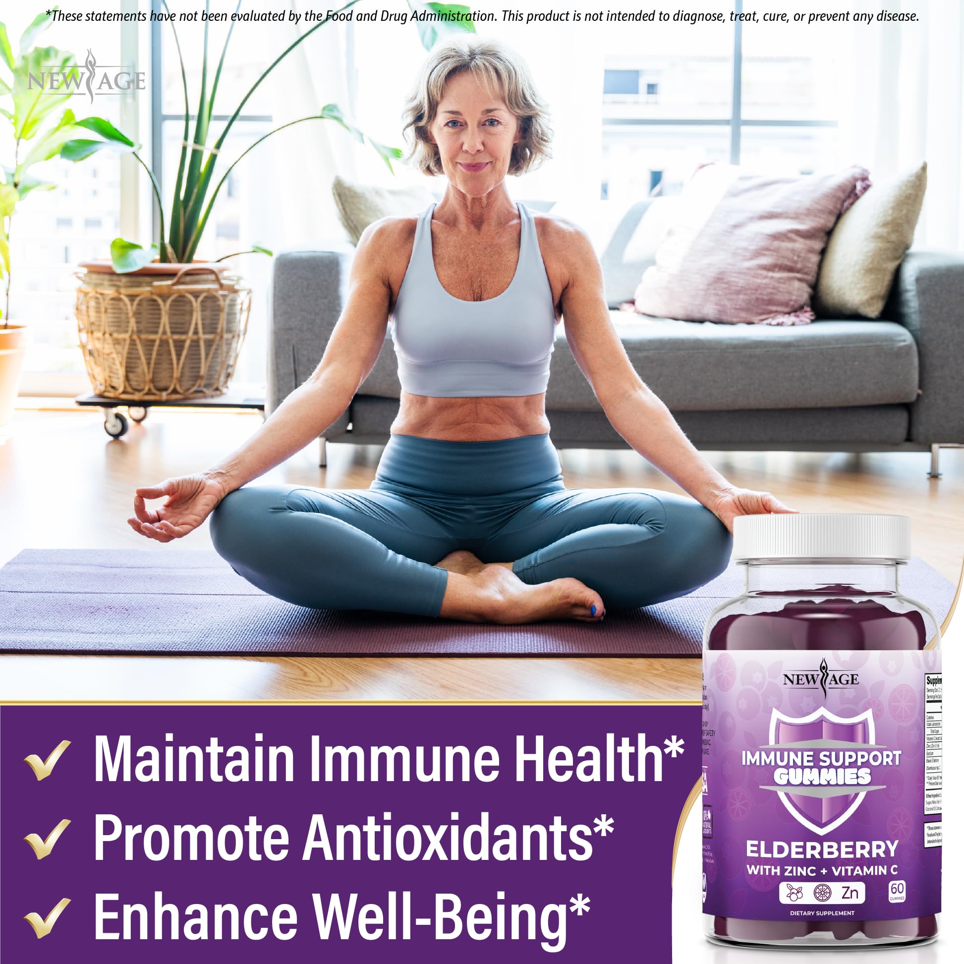 NEW AGE Immune Support Gummies – Sambucus Elderberry, Vitamin C & Zinc | 120 Gummies
