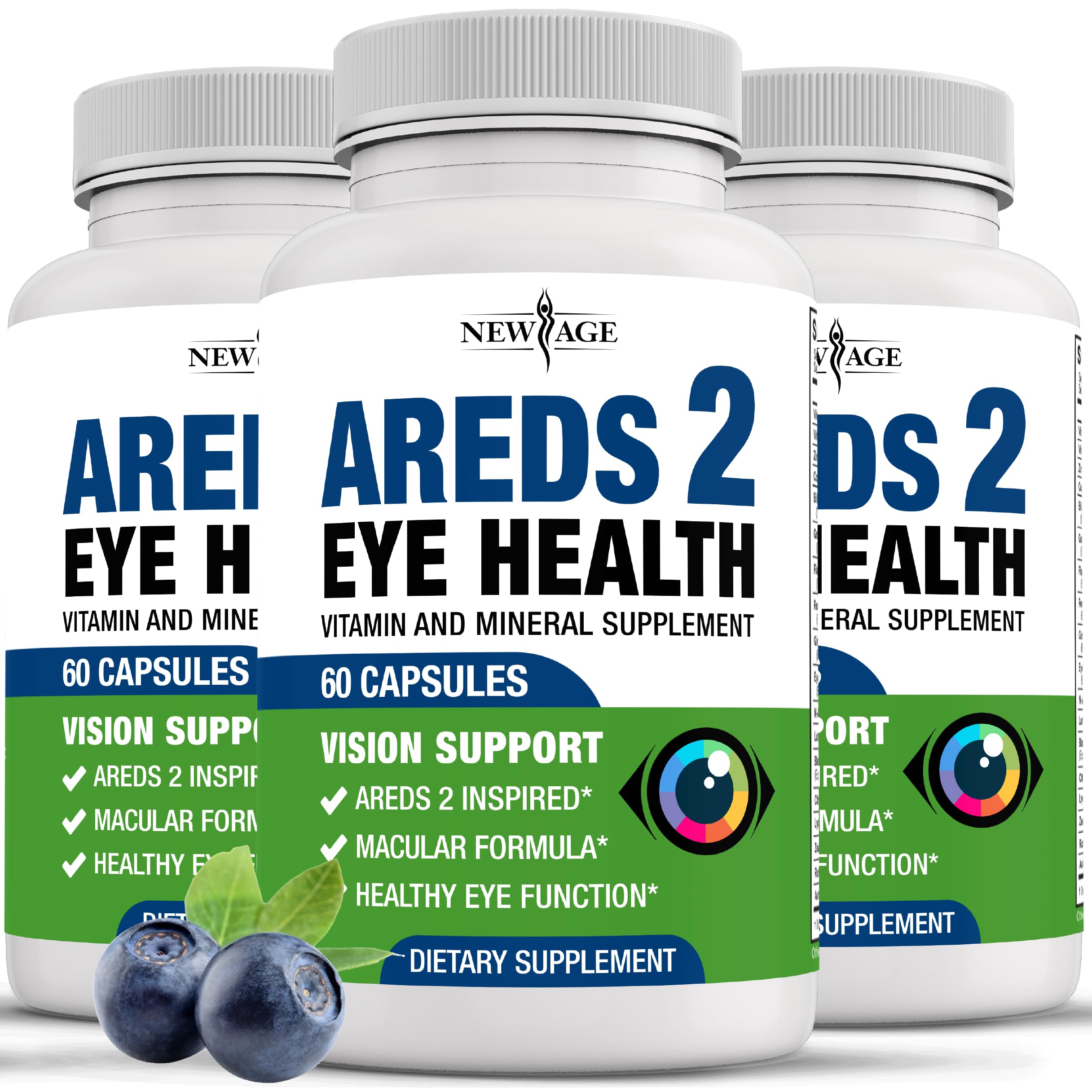 NEW AGE AREDS 2 Eye Vitamins – Lutein, Zeaxanthin, Bilberry & Astaxanthin – 180 Count