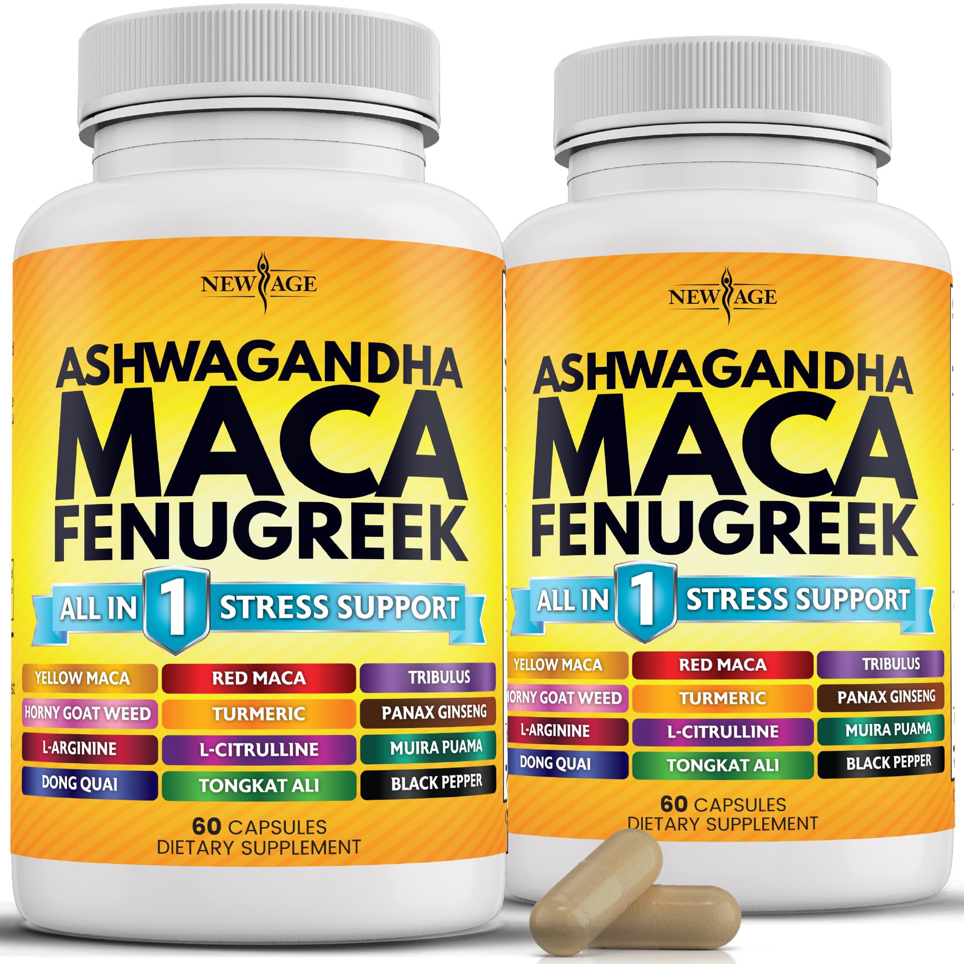 NEW AGE Ashwagandha Maca Root Fenugreek with Tongkat Ali & Ginseng | 120 Count | Made in USA