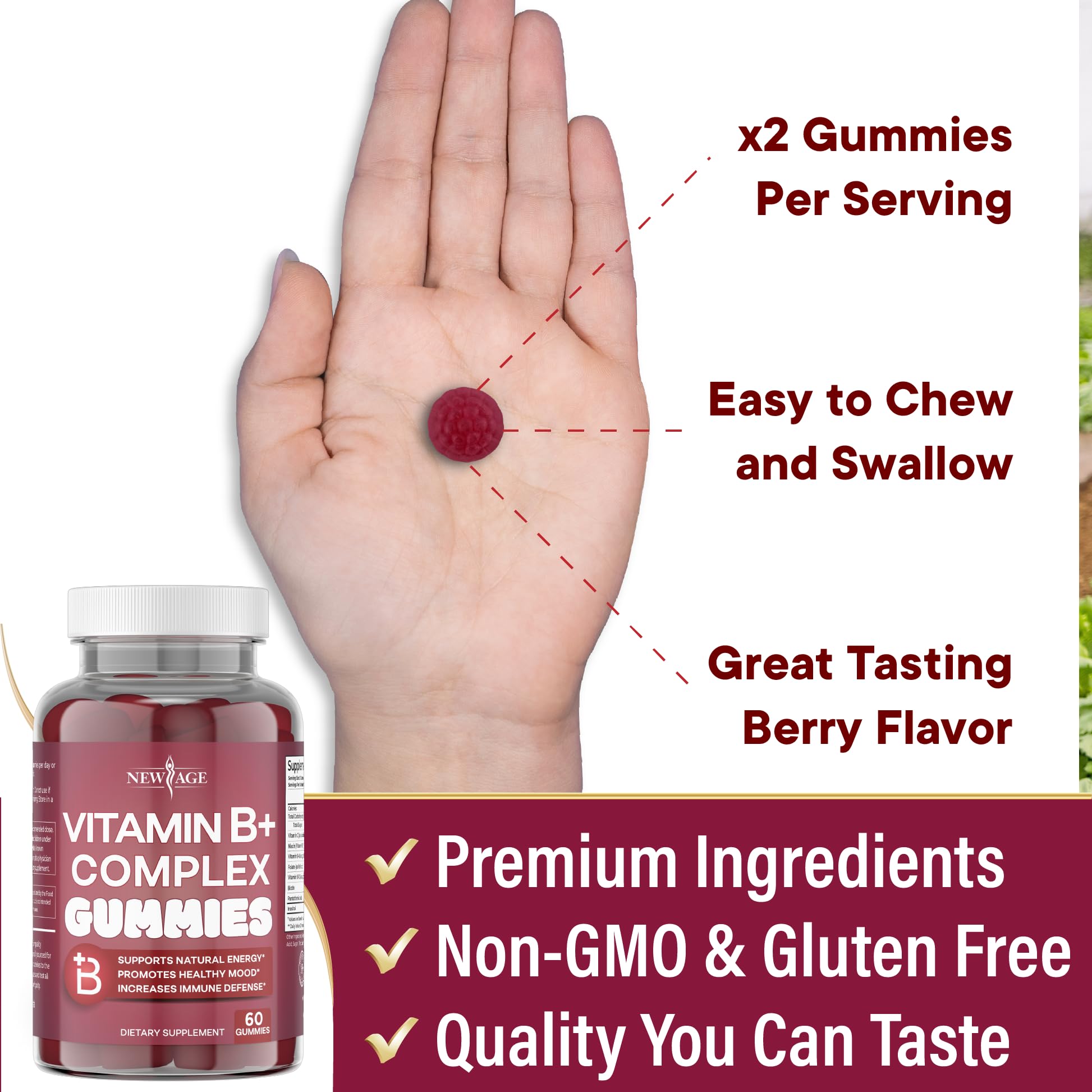 NEW AGE Vitamin B Complex Gummies – Gluten-Free, Vegan, Made in USA (180 Count x3)