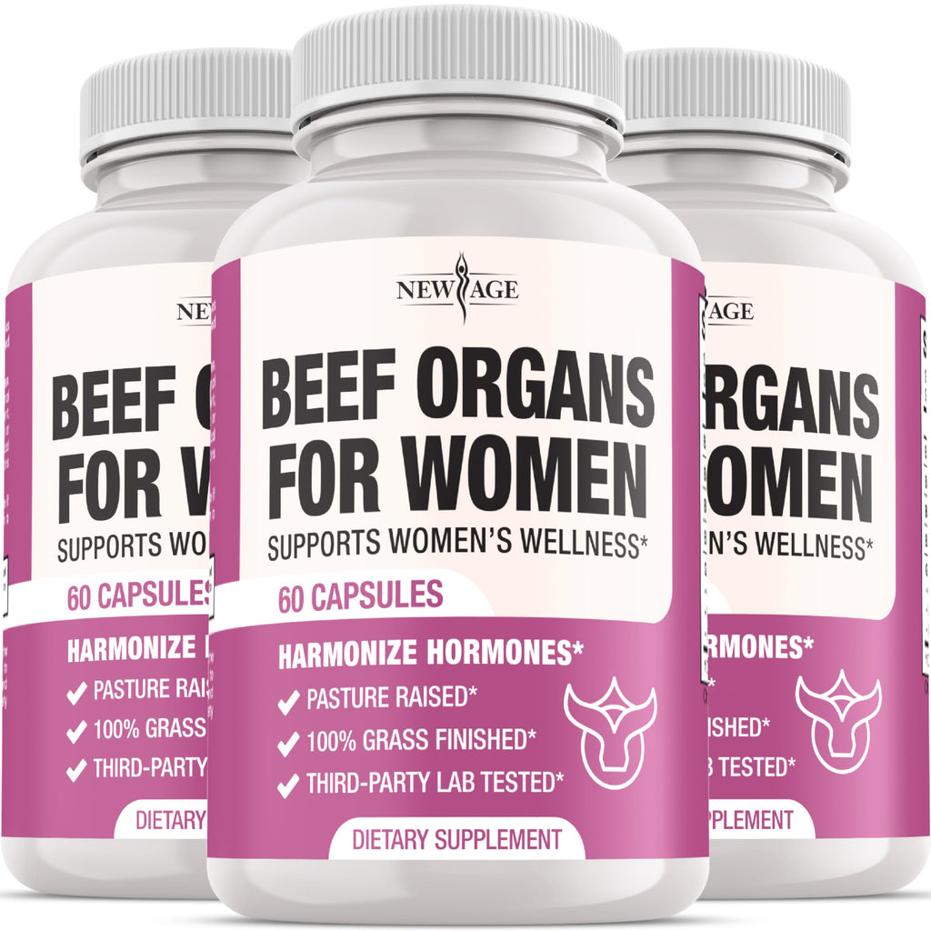 NEW AGE Beef Organ Supplement for Women – Grass-Fed Liver, Kidney, Heart & Uterus Tissue | 180 Capsules