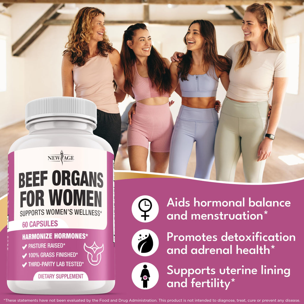 New Age Beef Organ Supplement for Women – Grass-Fed Liver, Kidney, Heart & Uterus Tissue | 120 Capsules