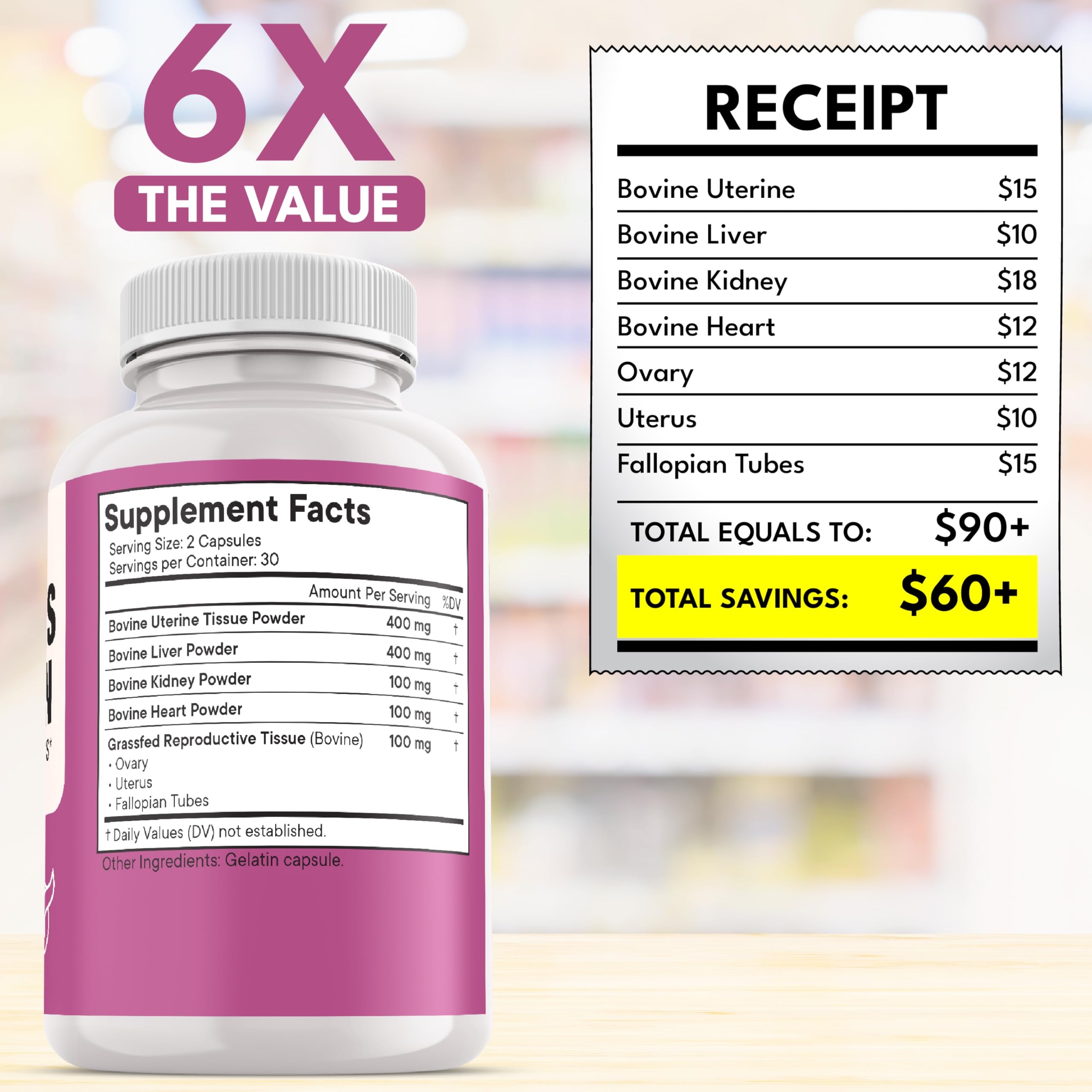 NEW AGE Beef Organ Supplement for Women – Grass-Fed Liver, Kidney, Heart & Uterus Tissue | 180 Capsules