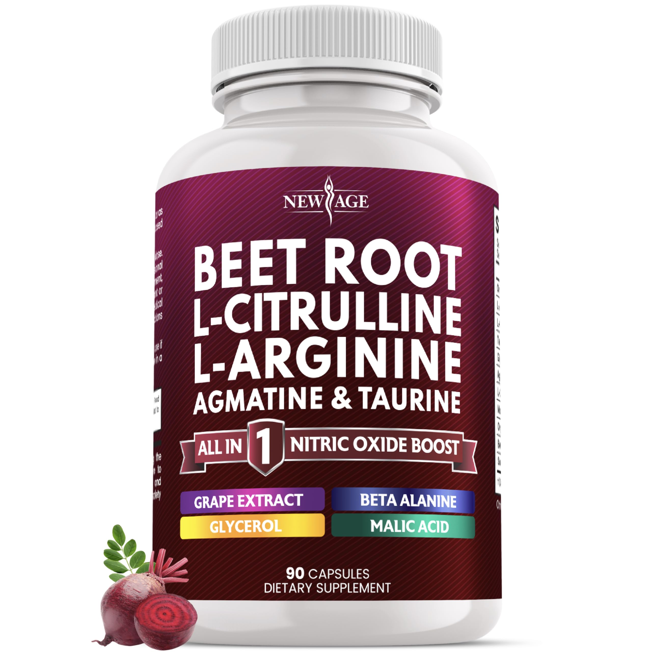 NEW AGE Beet Root Capsules - L-Arginine, L-Citrulline & Nitric Oxide Supplement – 90 Vegan Capsules
