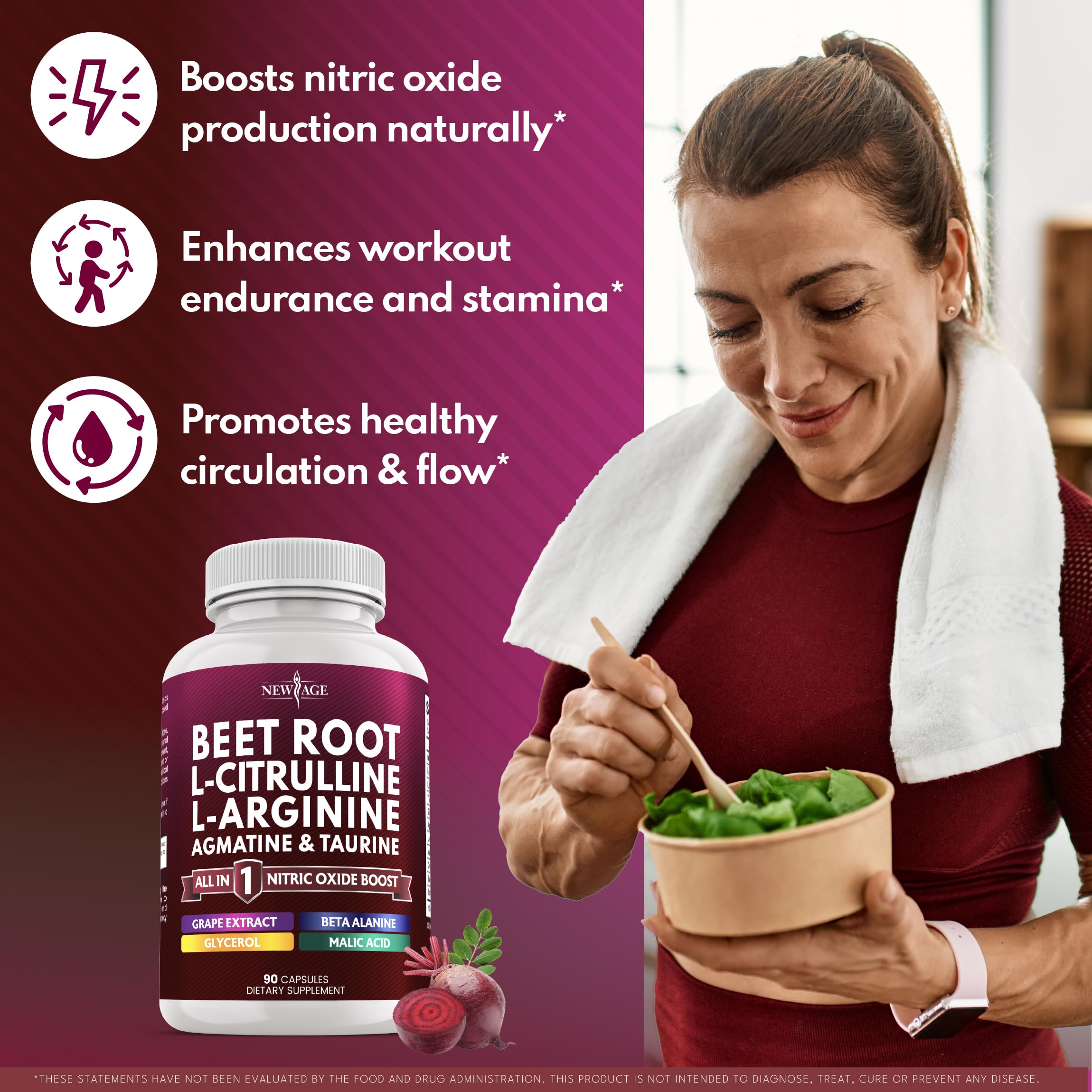 NEW AGE Beet Root Capsules - L-Arginine, L-Citrulline & Nitric Oxide Supplement – 90 Vegan Capsules