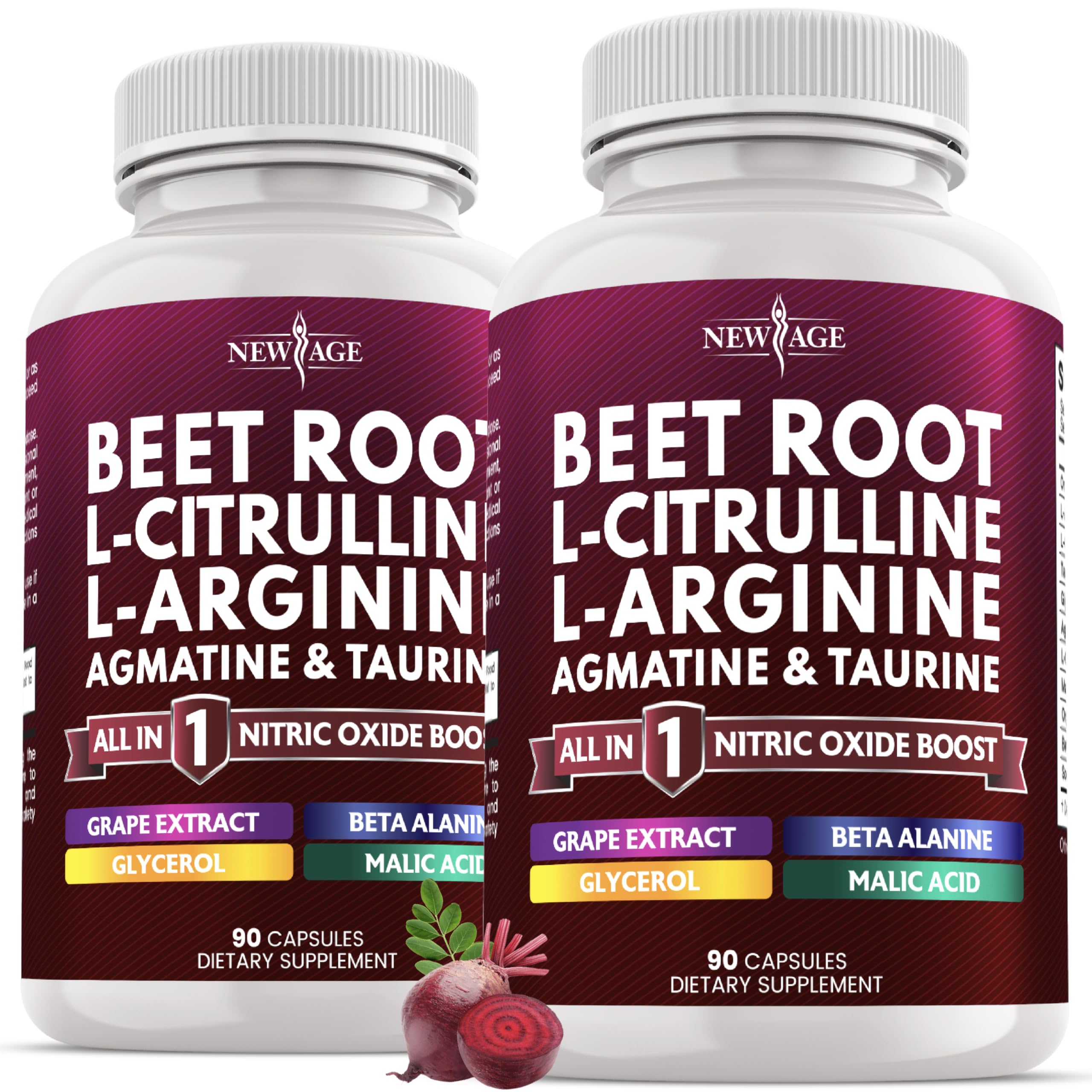 NEW AGE Beet Root Capsules | NO2 Blend with L-Arginine & L-Citrulline | 180 Vegan Capsules