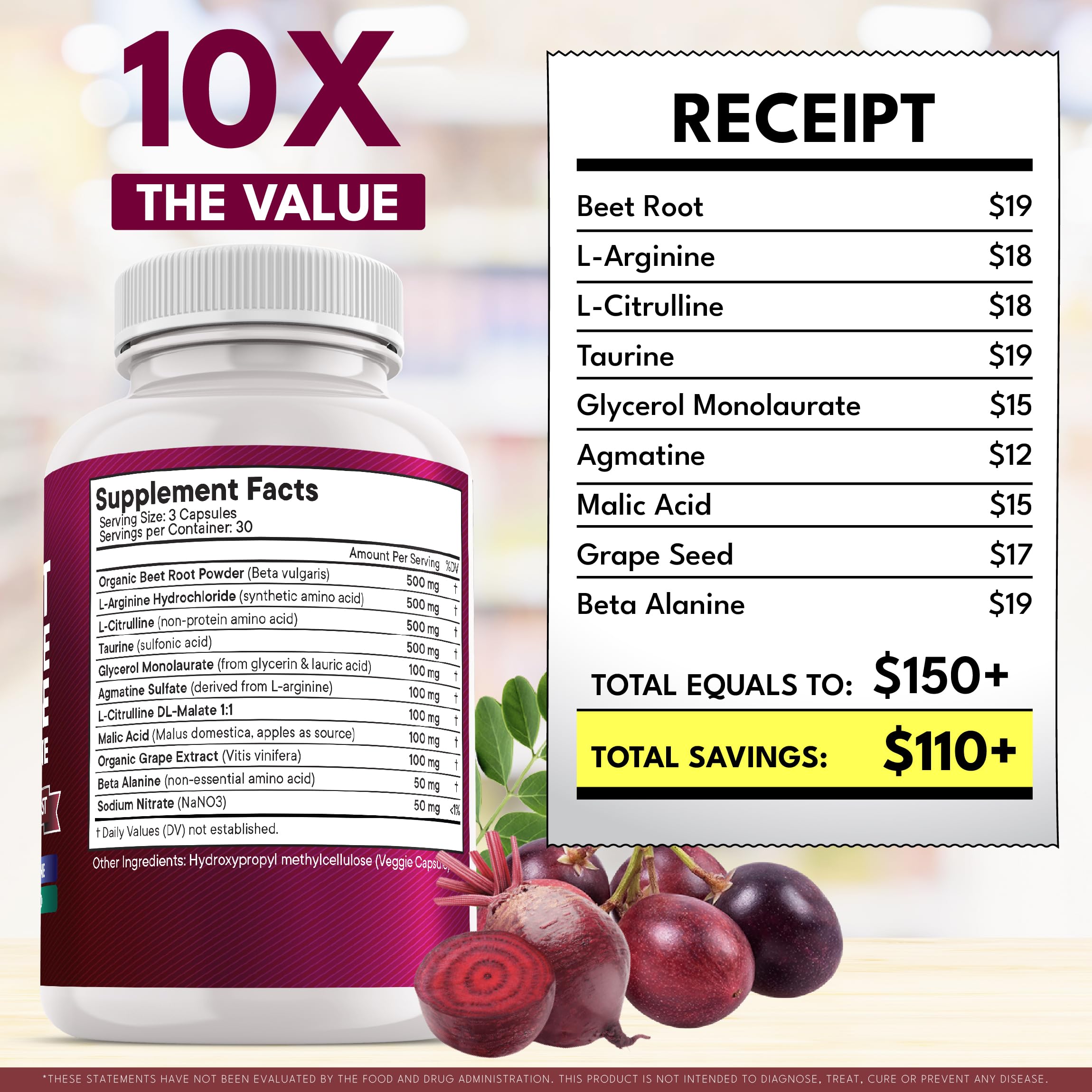 NEW AGE Beet Root Capsules | NO2 Blend with L-Arginine & L-Citrulline | 180 Vegan Capsules