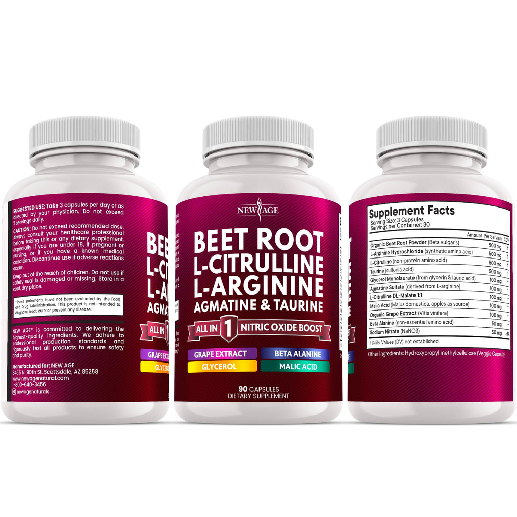 NEW AGE Beet Root Capsules | NO2 Blend with L-Arginine & L-Citrulline | 180 Vegan Capsules