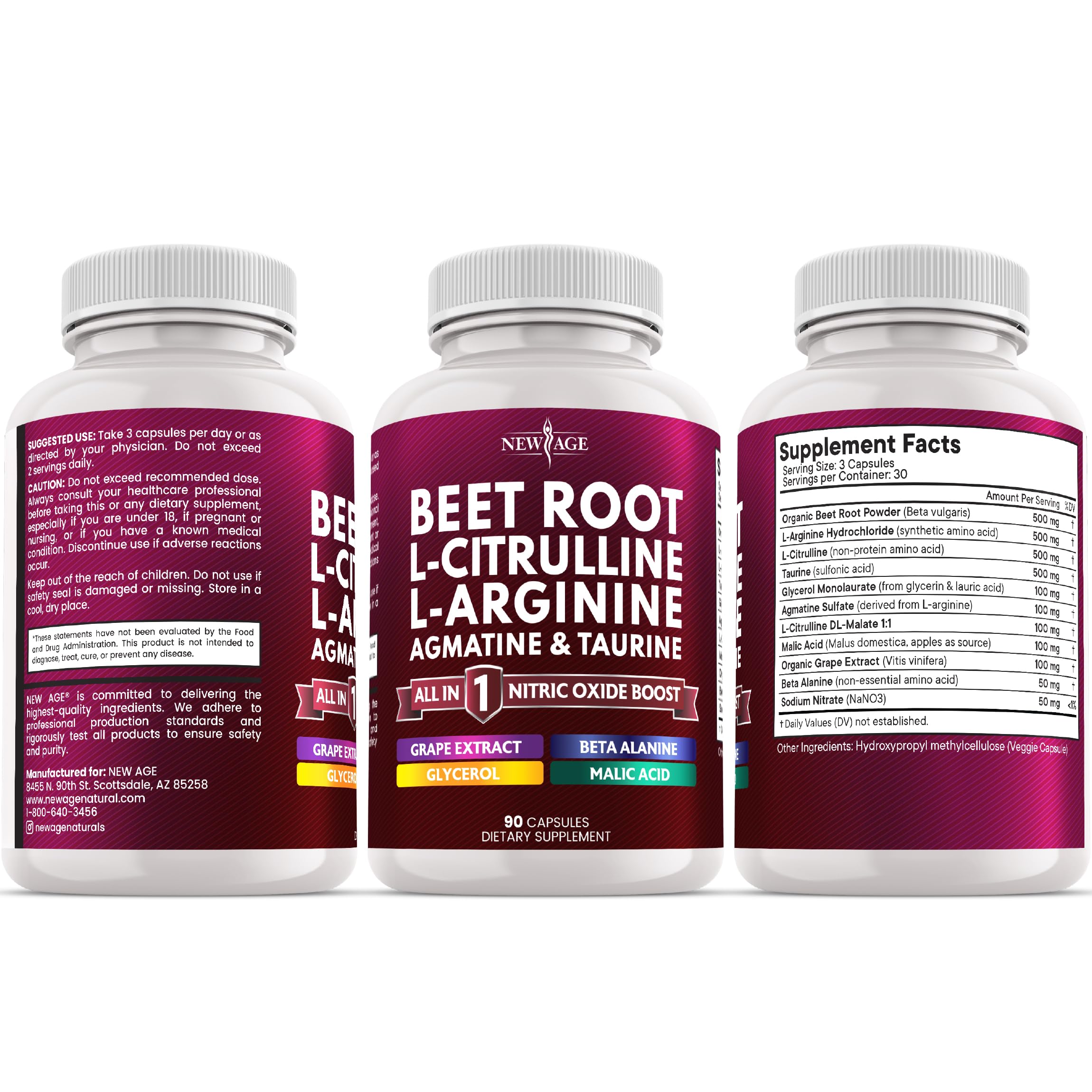 NEW AGE Beet Root Capsules | NO2 Blend with L-Arginine & L-Citrulline | 180 Vegan Capsules