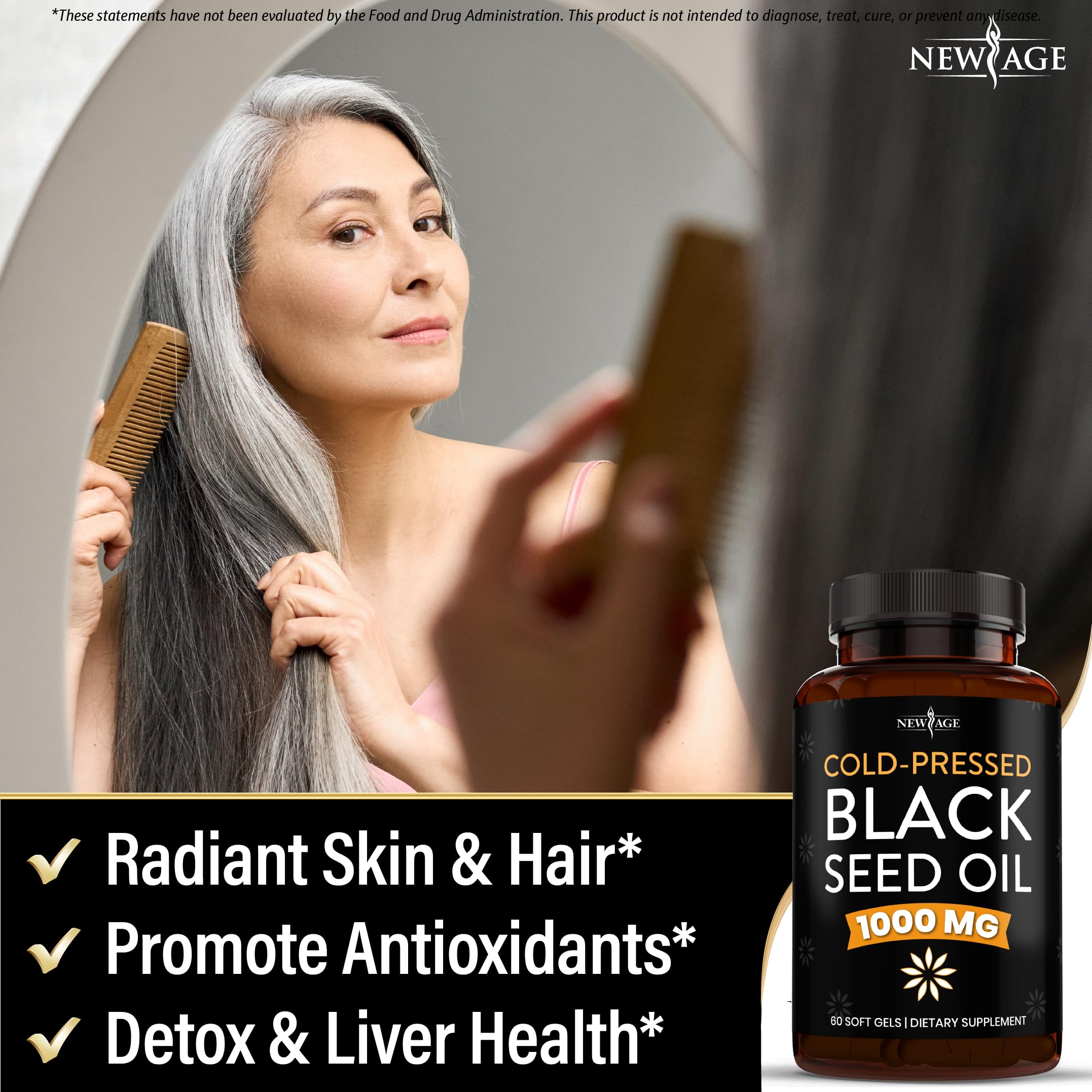 NEW AGE Black Seed Oil Softgel Capsules – Premium Cold-Pressed Nigella Sativa, Non-GMO (60 Softgels)