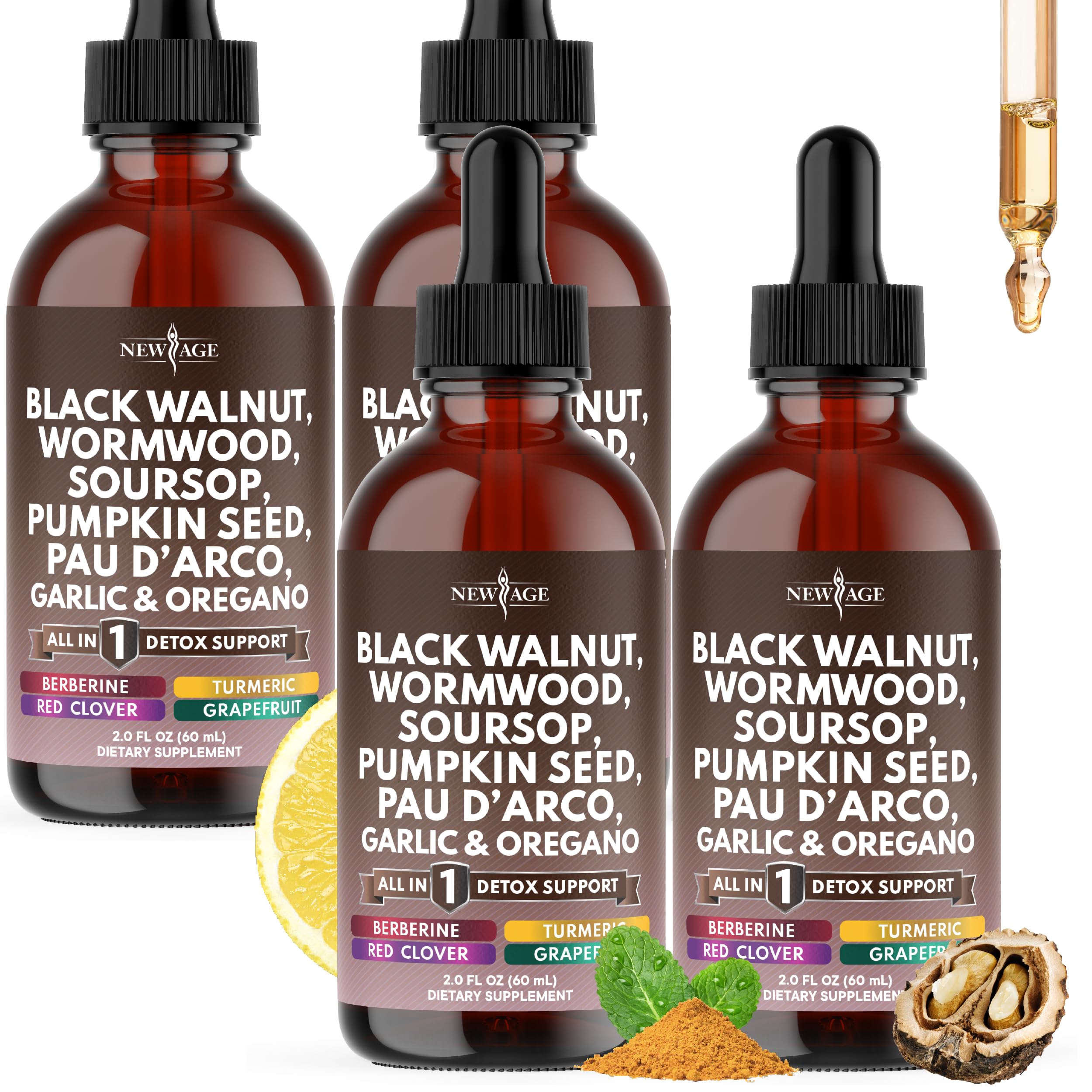 NEW AGE Black Walnut Wormwood Cleanse Drops – Herbal Liquid Tincture, 8oz