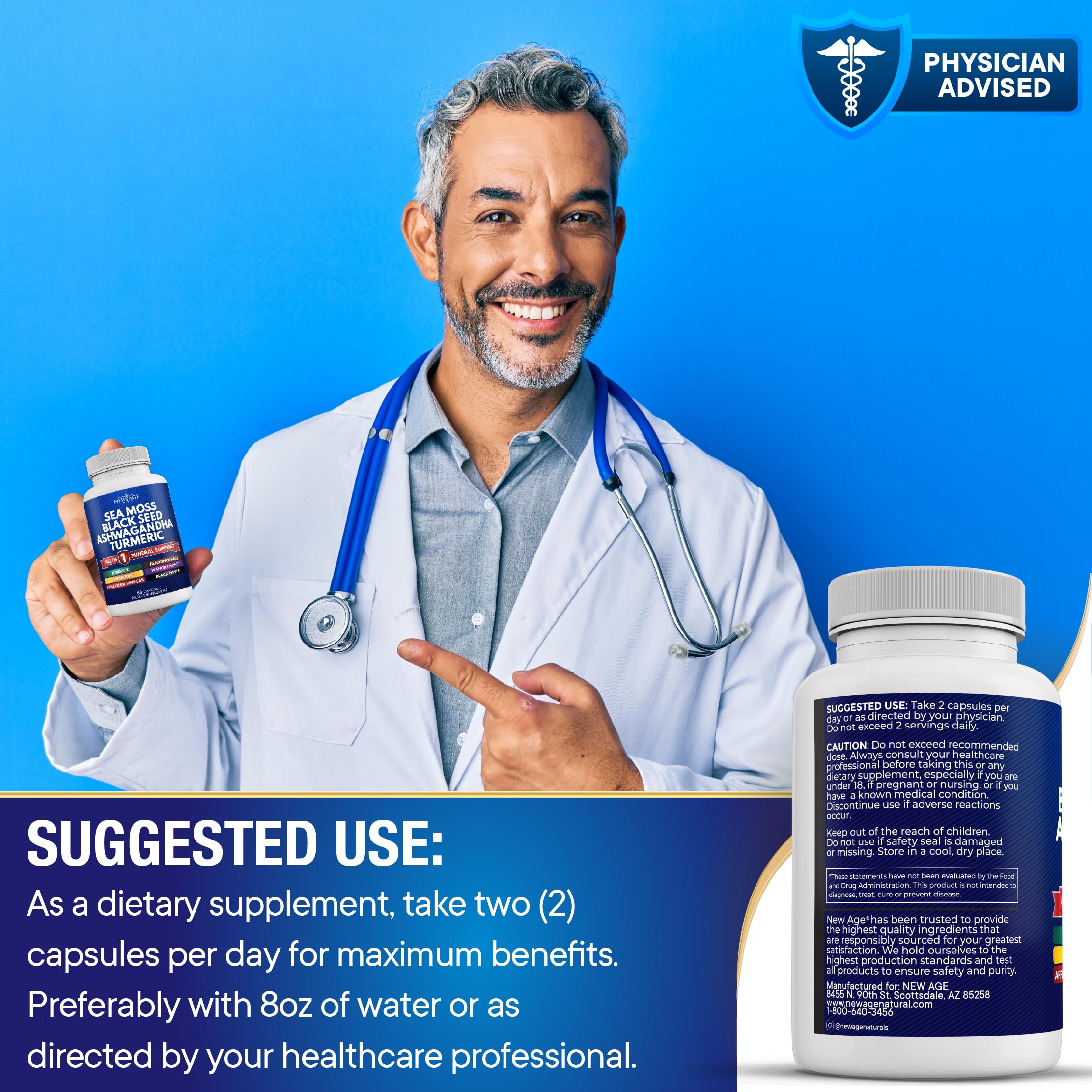 NEW AGE Sea Moss Capsules with Black Seed Oil, Ashwagandha & Turmeric – Gluten Free