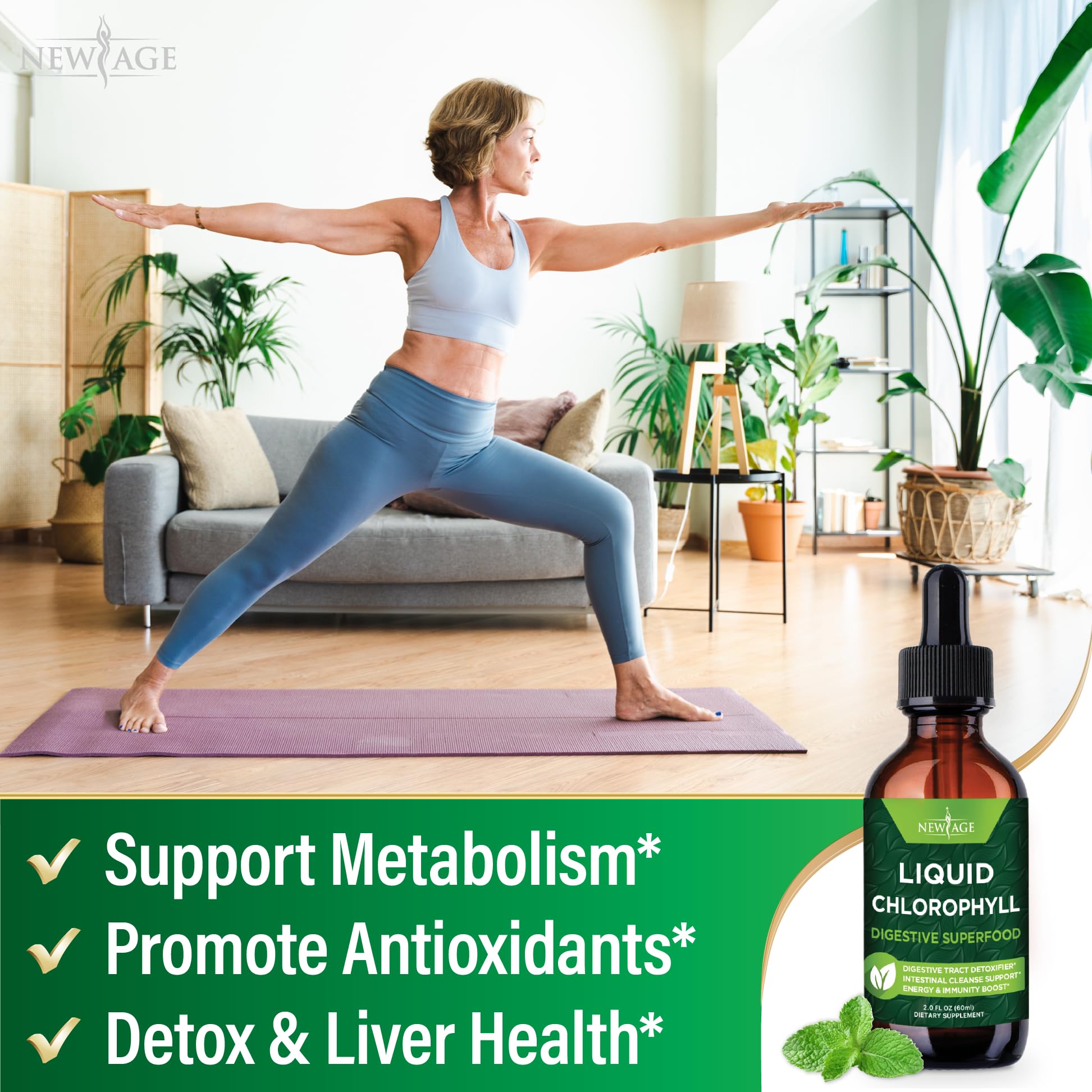 NEW AGE Chlorophyll Liquid Drops – Energy Booster, Digestion & Immune Support (2 Pack)