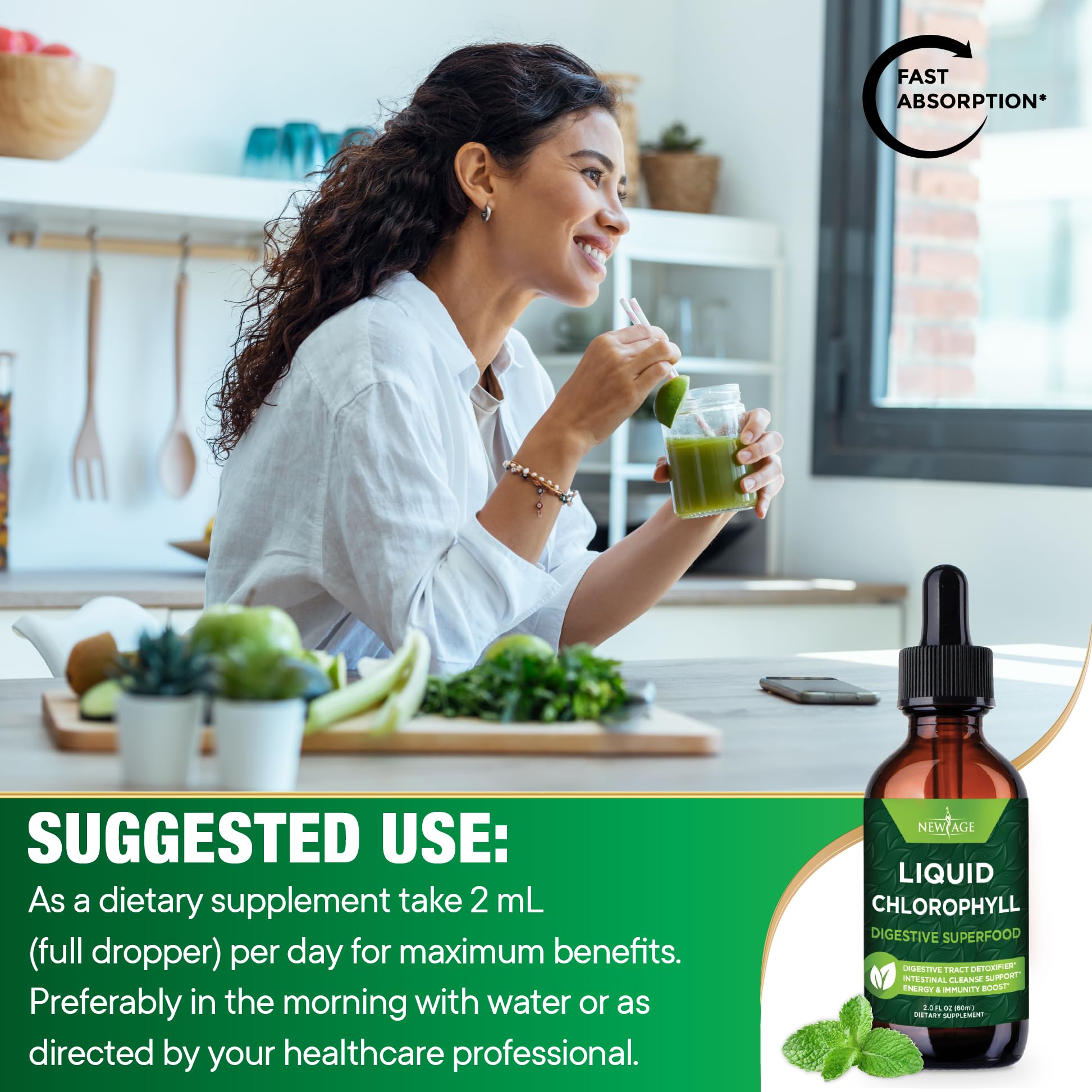 NEW AGE Chlorophyll Liquid Drops (2 fl oz x4) – Energy, Digestion & Immune Support