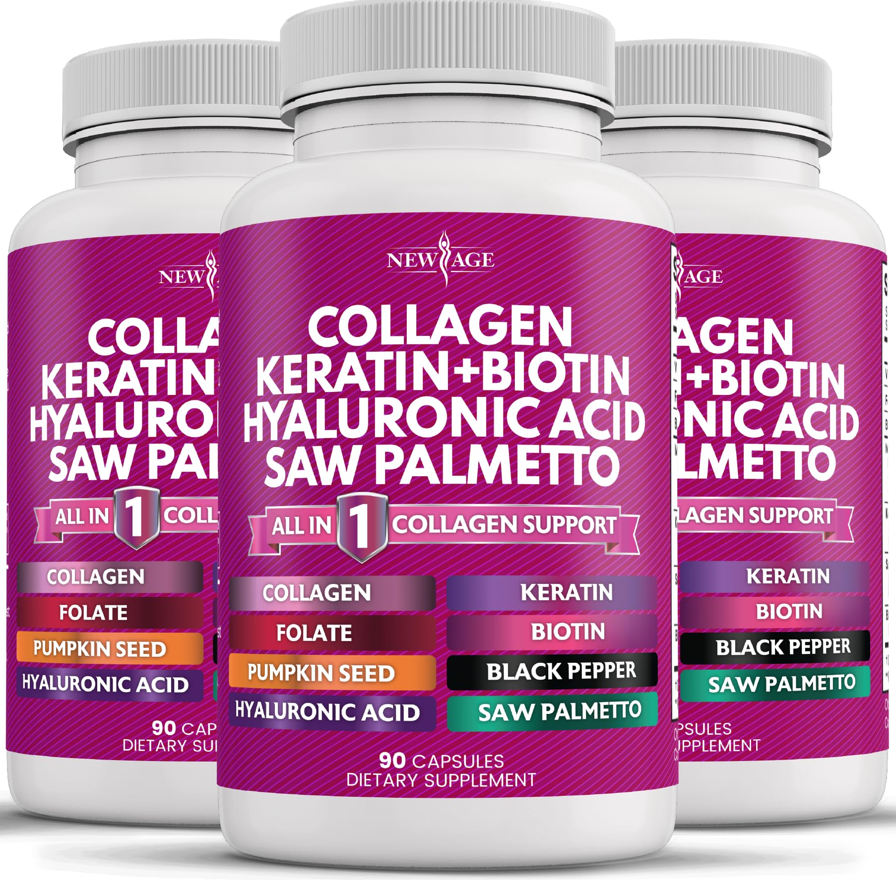 NEW AGE Collagen Pills with Biotin, Keratin & Hyaluronic Acid – 270 Count