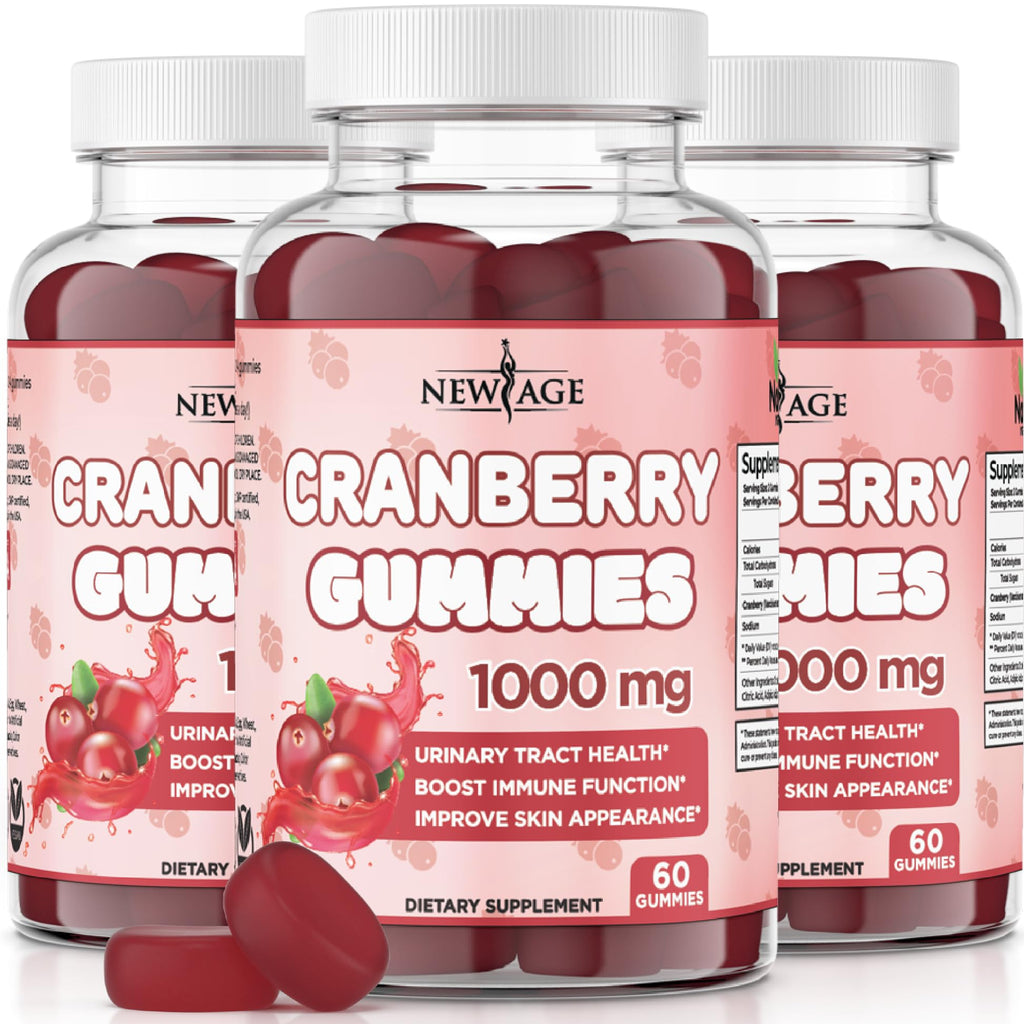 NEW AGE Cranberry Gummies – Urinary Tract Health, 1000mg, 180 Gummies (Vegetarian)