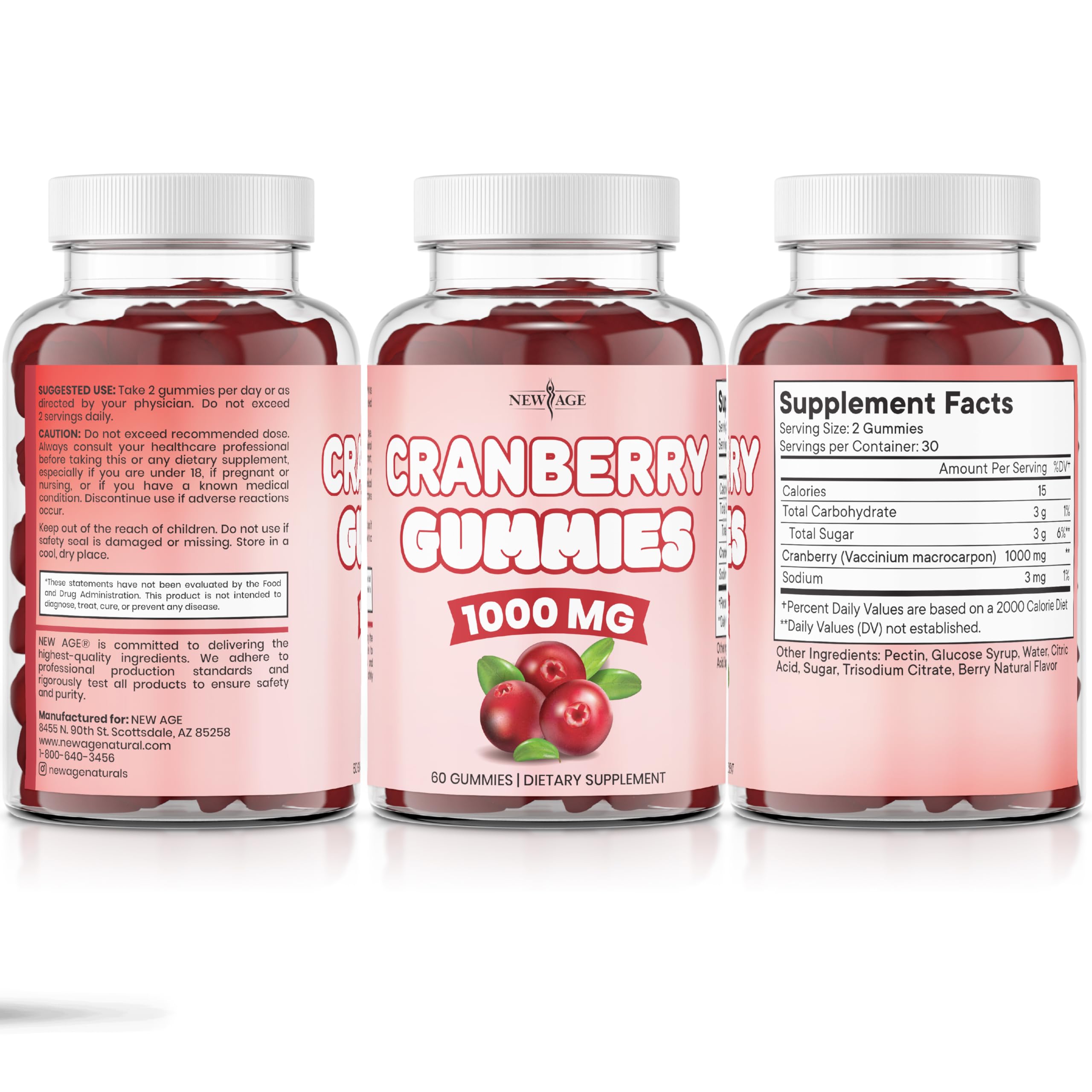 NEW AGE Cranberry Gummies – Urinary Tract Health, 1000mg, 180 Gummies (Vegetarian)