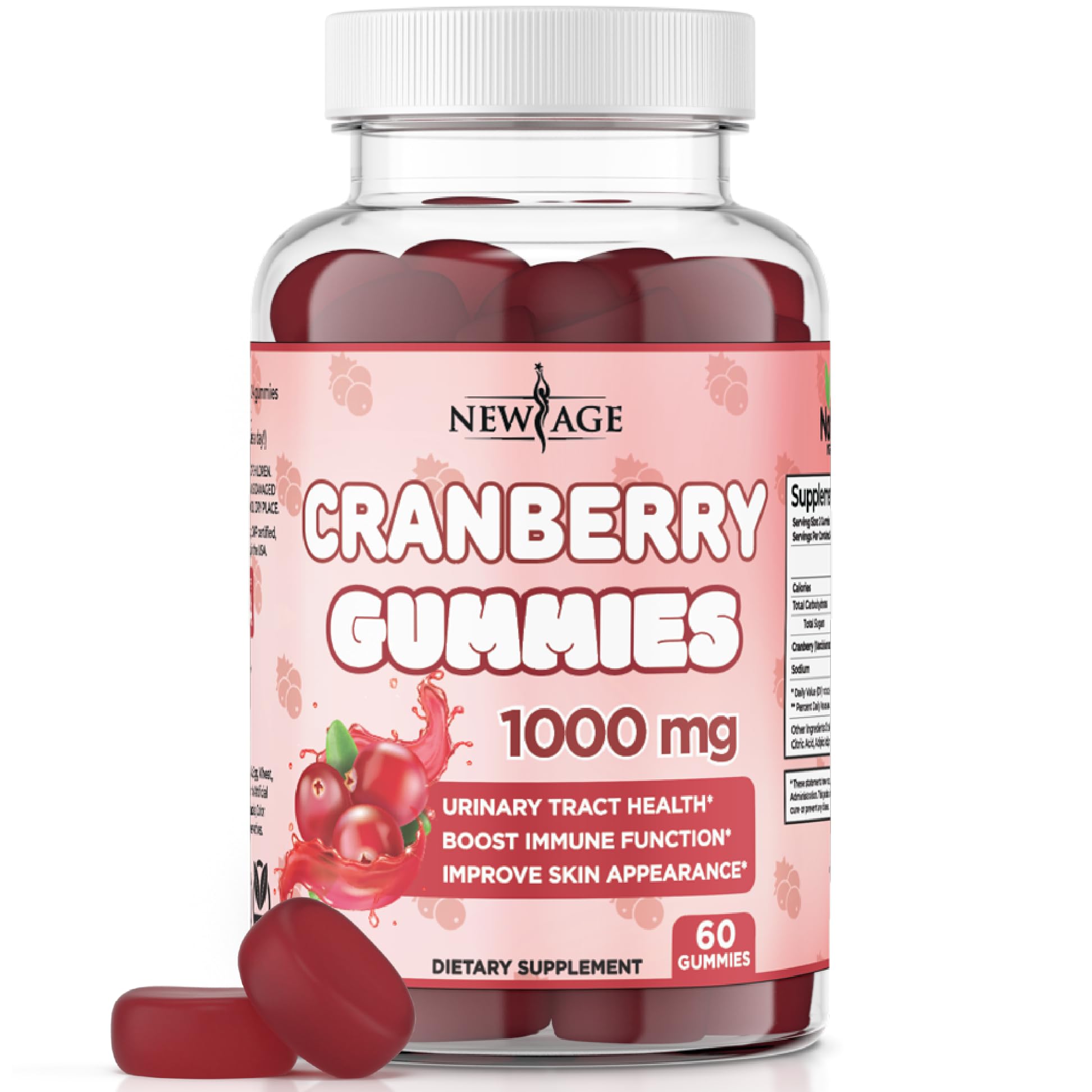 NEW AGE Cranberry Gummies Urinary Tract Health - 1000mg - Vegetarian, 60 Gummies