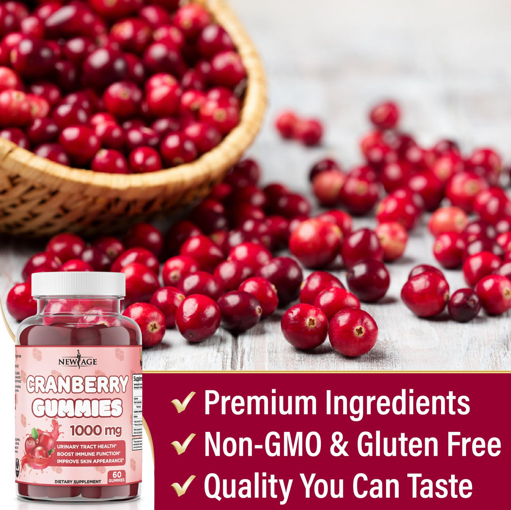 NEW AGE Cranberry Gummies Urinary Tract Health - 1000mg - Vegetarian, 60 Gummies