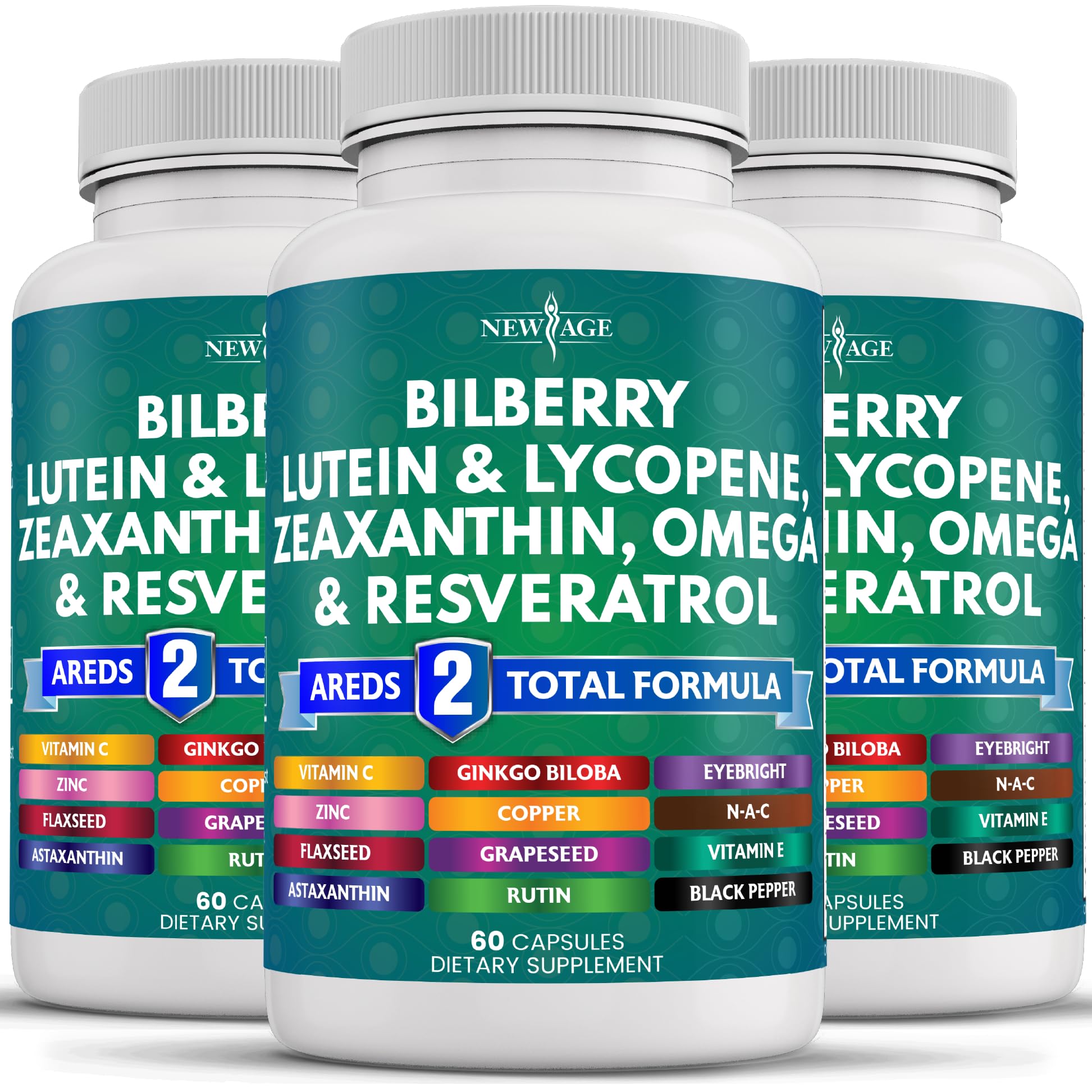 NEW AGE Eye Health Vitamins – Bilberry, Lutein & Zeaxanthin, AREDS 2 Blend, 180 Count