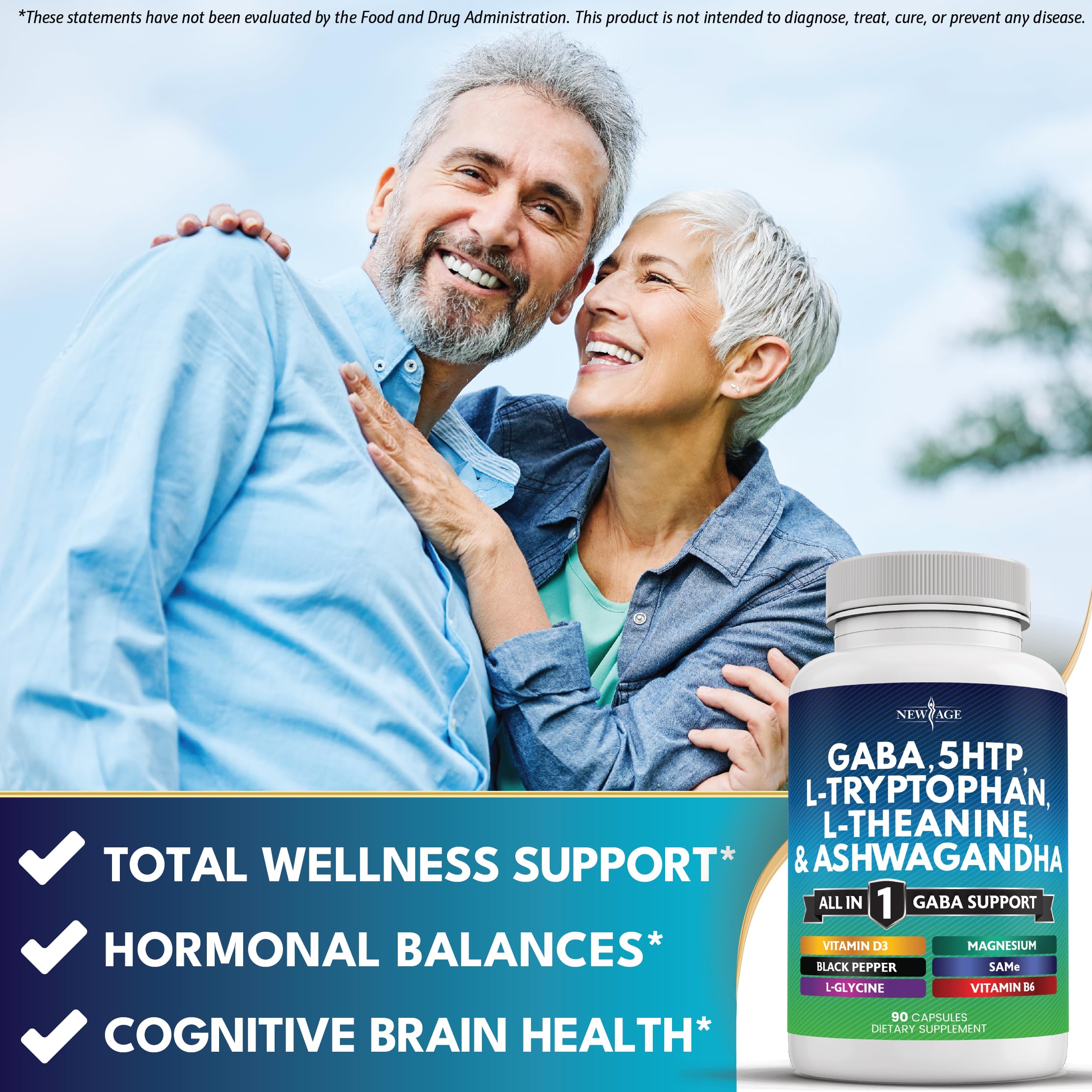 NEW AGE GABA 750mg with 5-HTP & L-Theanine 200mg - 180 Count
