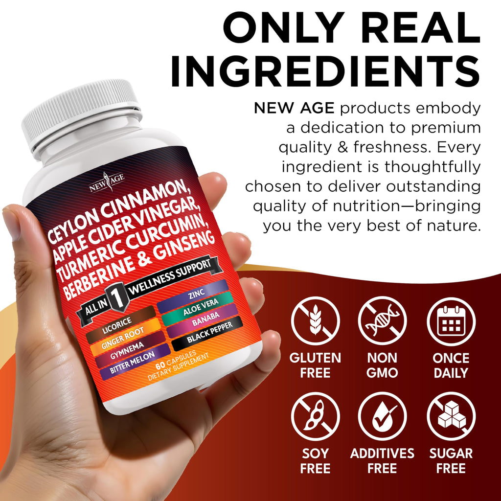 NEW AGE Ceylon Cinnamon Turmeric ACV Ginseng 14-in-1 Capsule – 180 Count