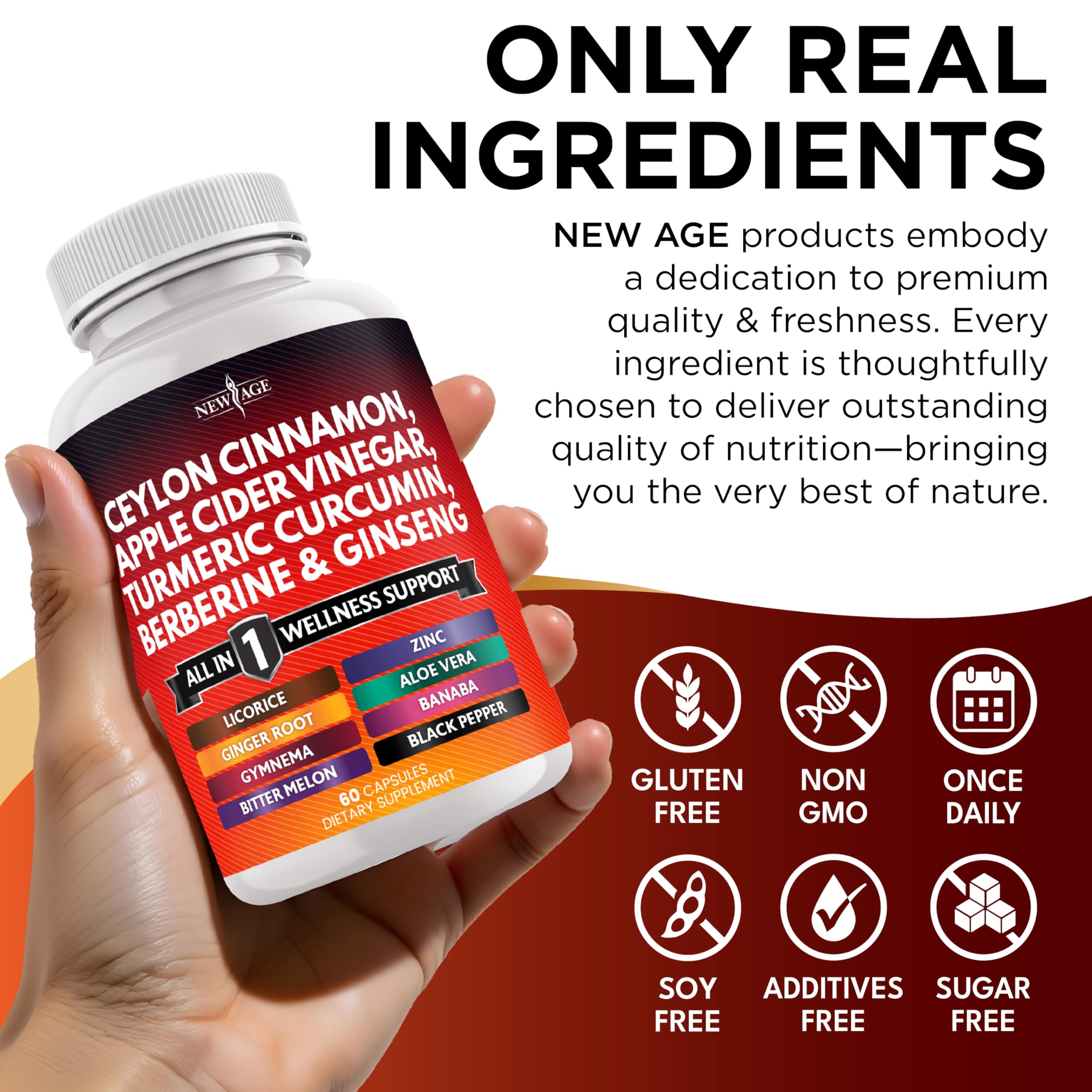 NEW AGE Ceylon Cinnamon Turmeric ACV Ginseng 14-in-1 Capsule – 180 Count