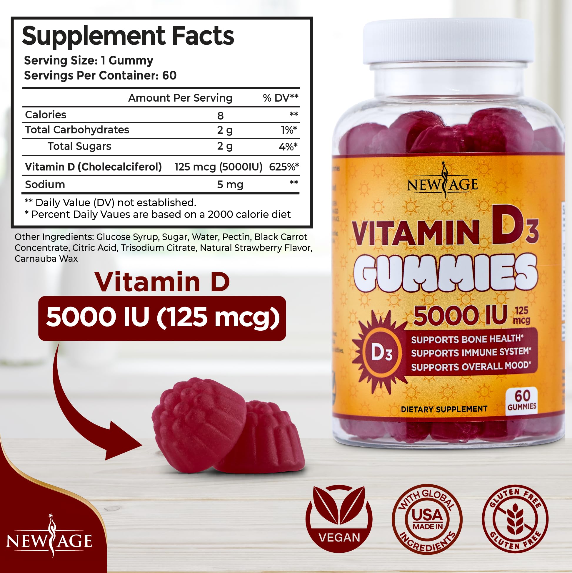 NEW AGE Immune Defense Combo - 2 Pack: Vitamin D3 5000 IU & Zinc Gummies