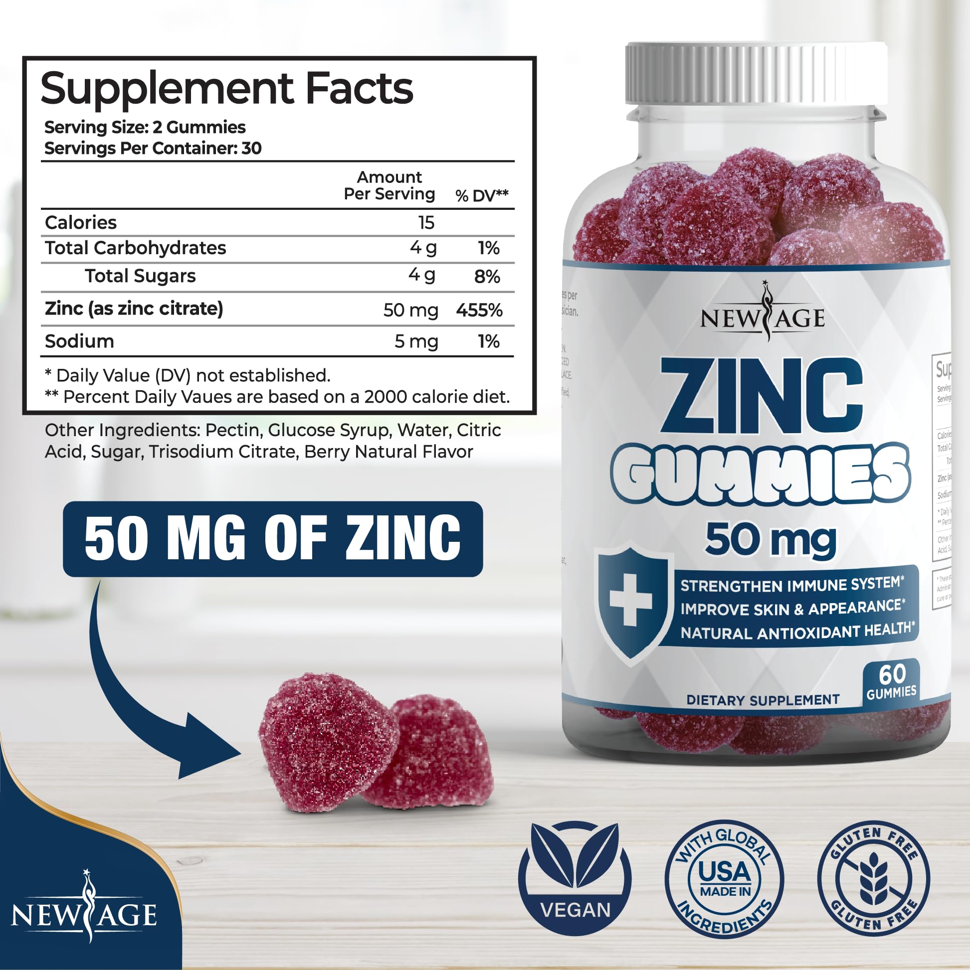 NEW AGE Immune Defense Combo - 2 Pack: Vitamin D3 5000 IU & Zinc Gummies