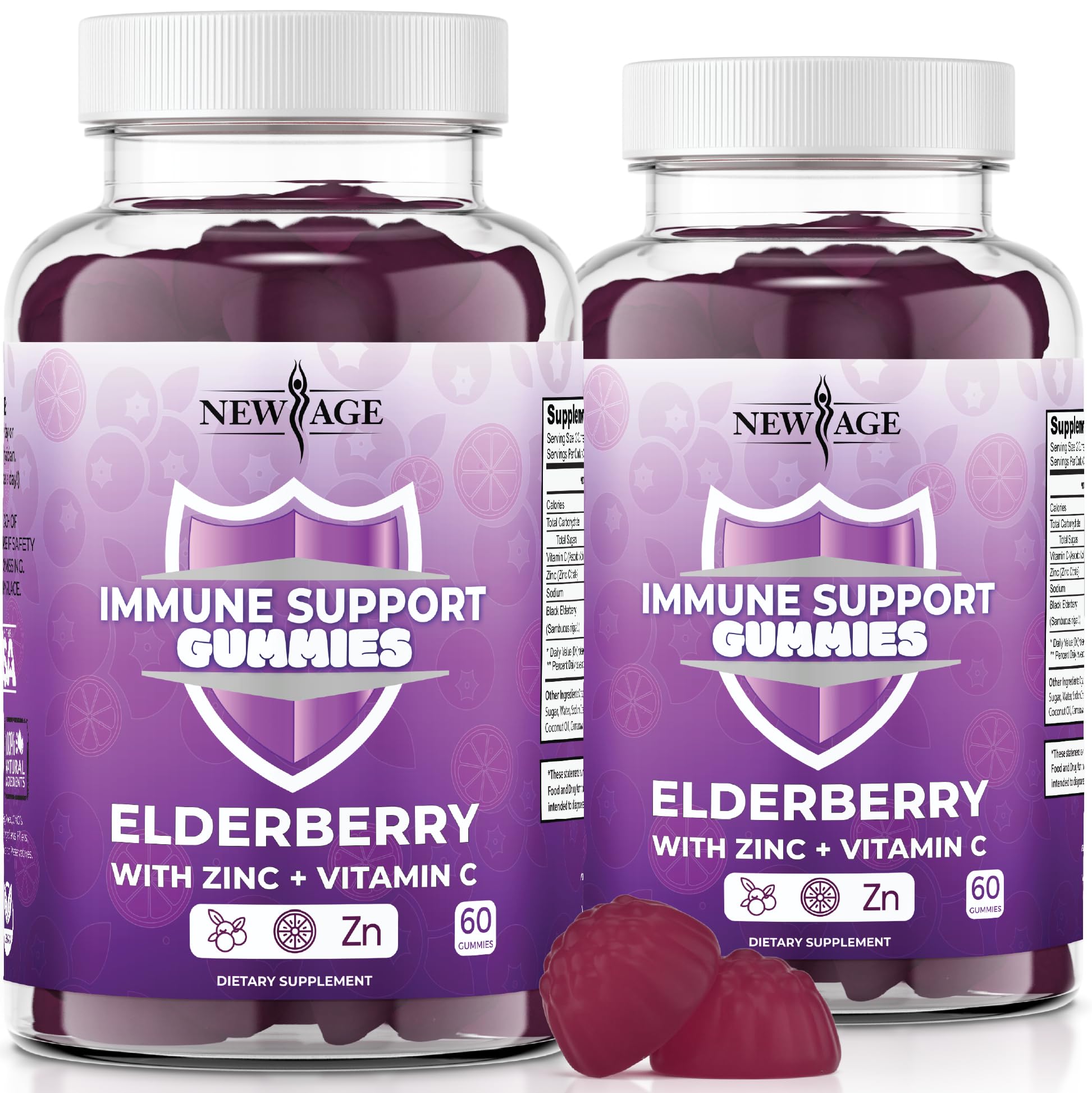 NEW AGE Immune Support Gummies – Sambucus Elderberry, Vitamin C & Zinc | 120 Gummies
