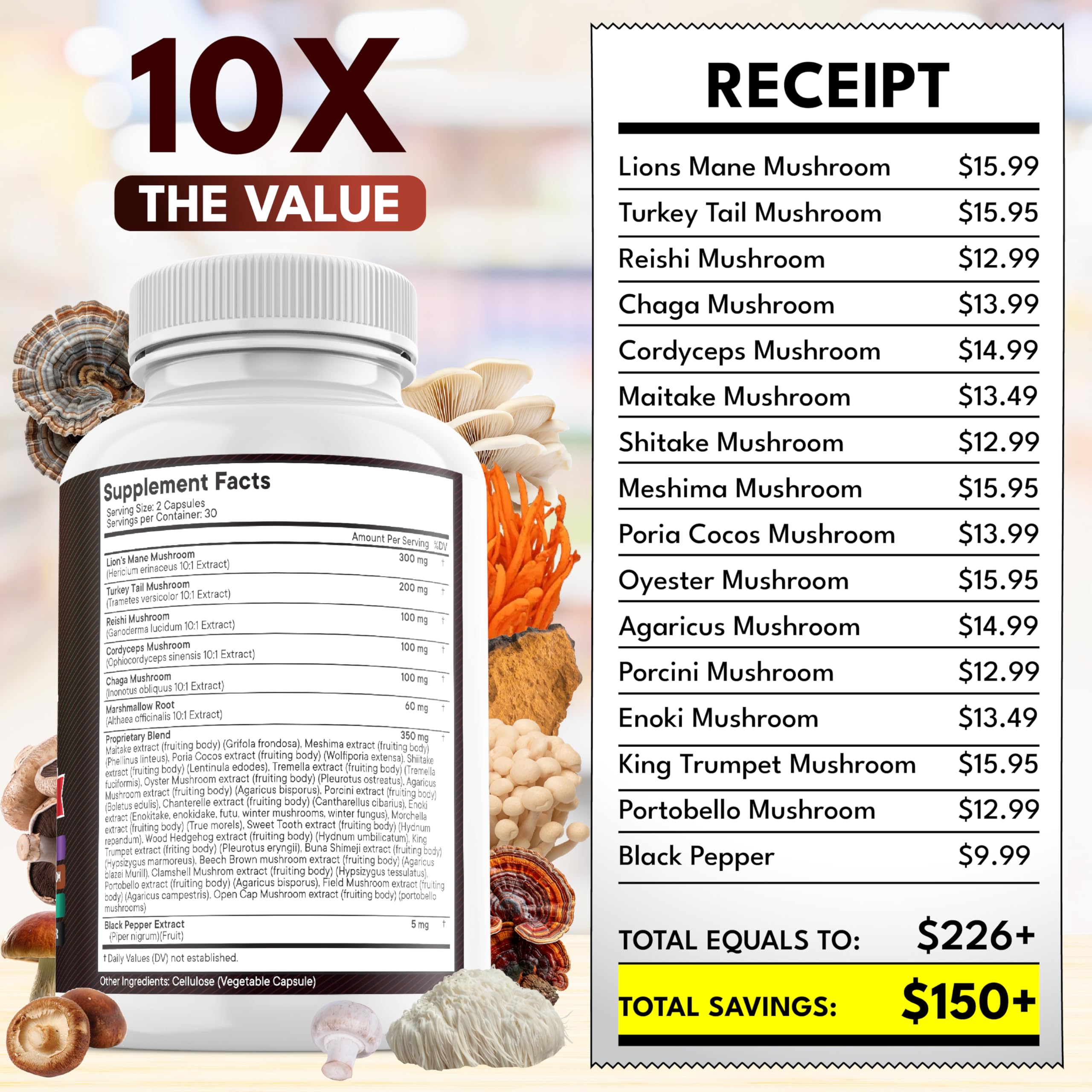 NEW AGE Lions Mane Mushroom Supplement with Turkey Tail, Reishi, Cordyceps, Chaga + Marshmallow Root – 120 Count