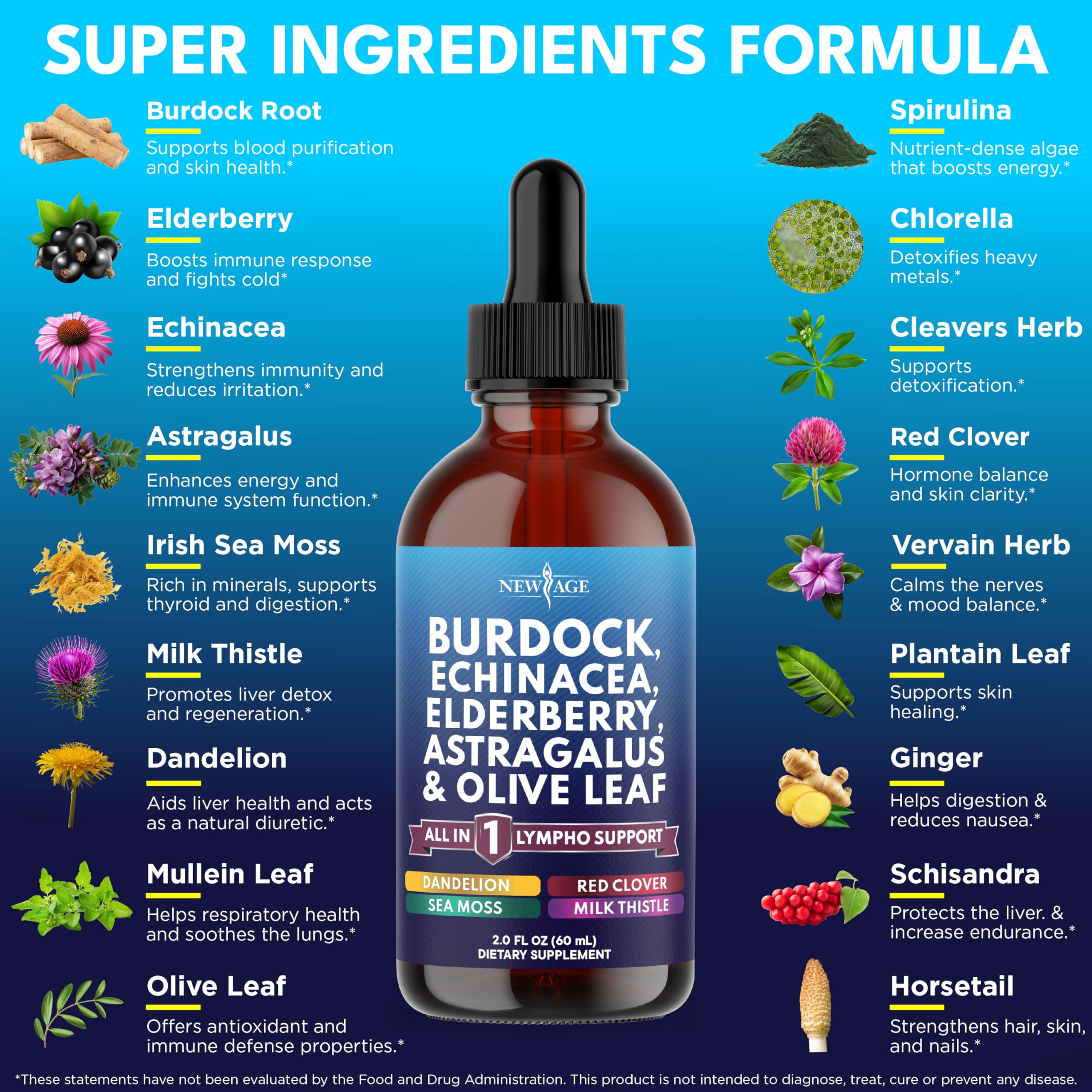 NEW AGE Lymphatic Drainage Drops - Burdock Root & Herbal Support (2 oz)