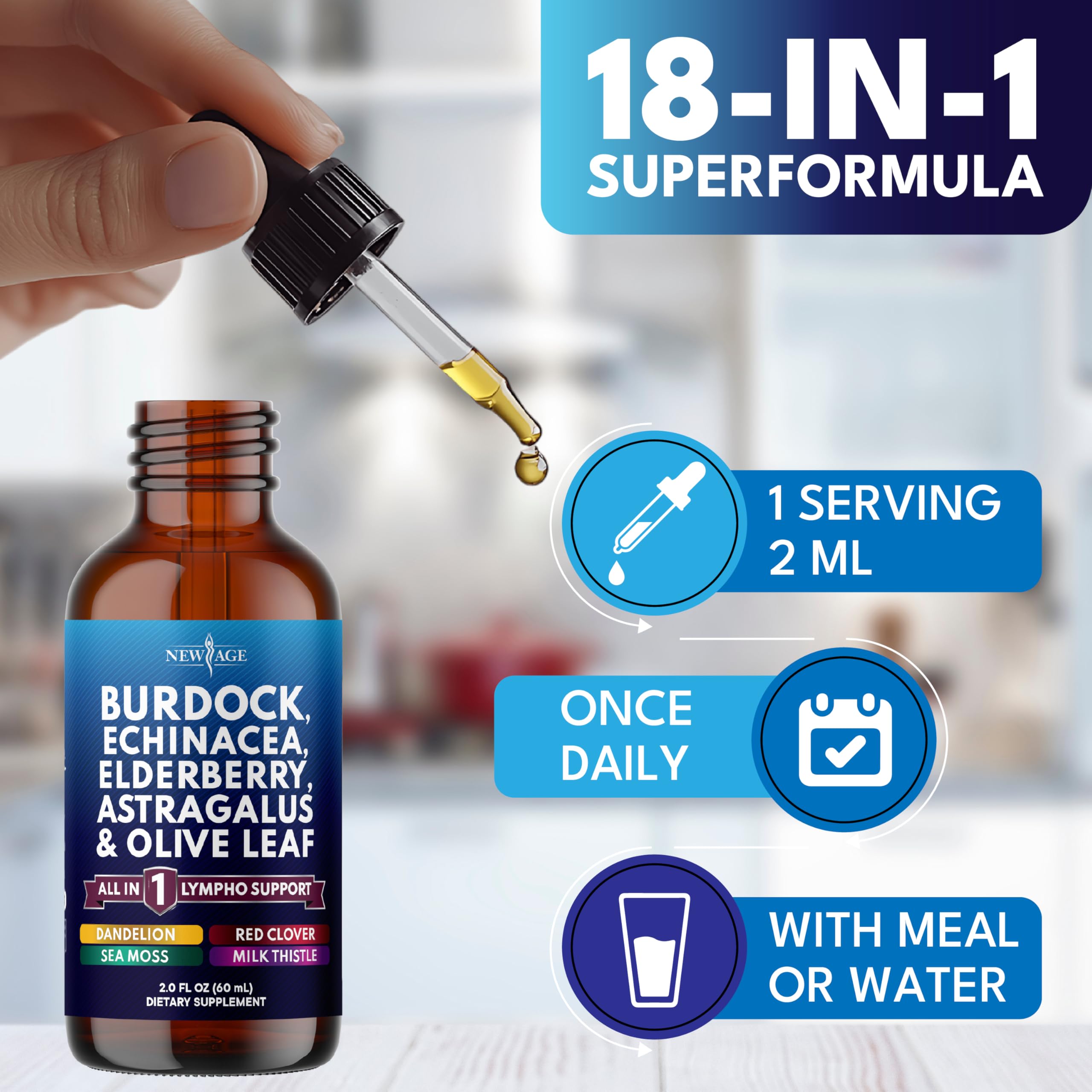 NEW AGE Lymphatic Drainage Drops - Burdock Root & Immune Support (8 oz)