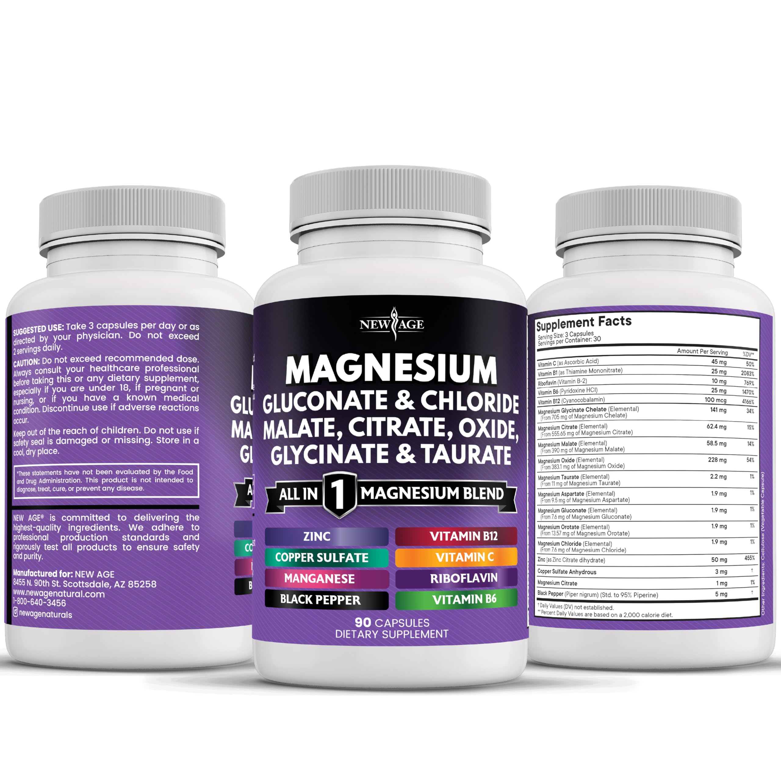NEW AGE Magnesium Complex Supplement – 270 Count for Bone & Joint Support