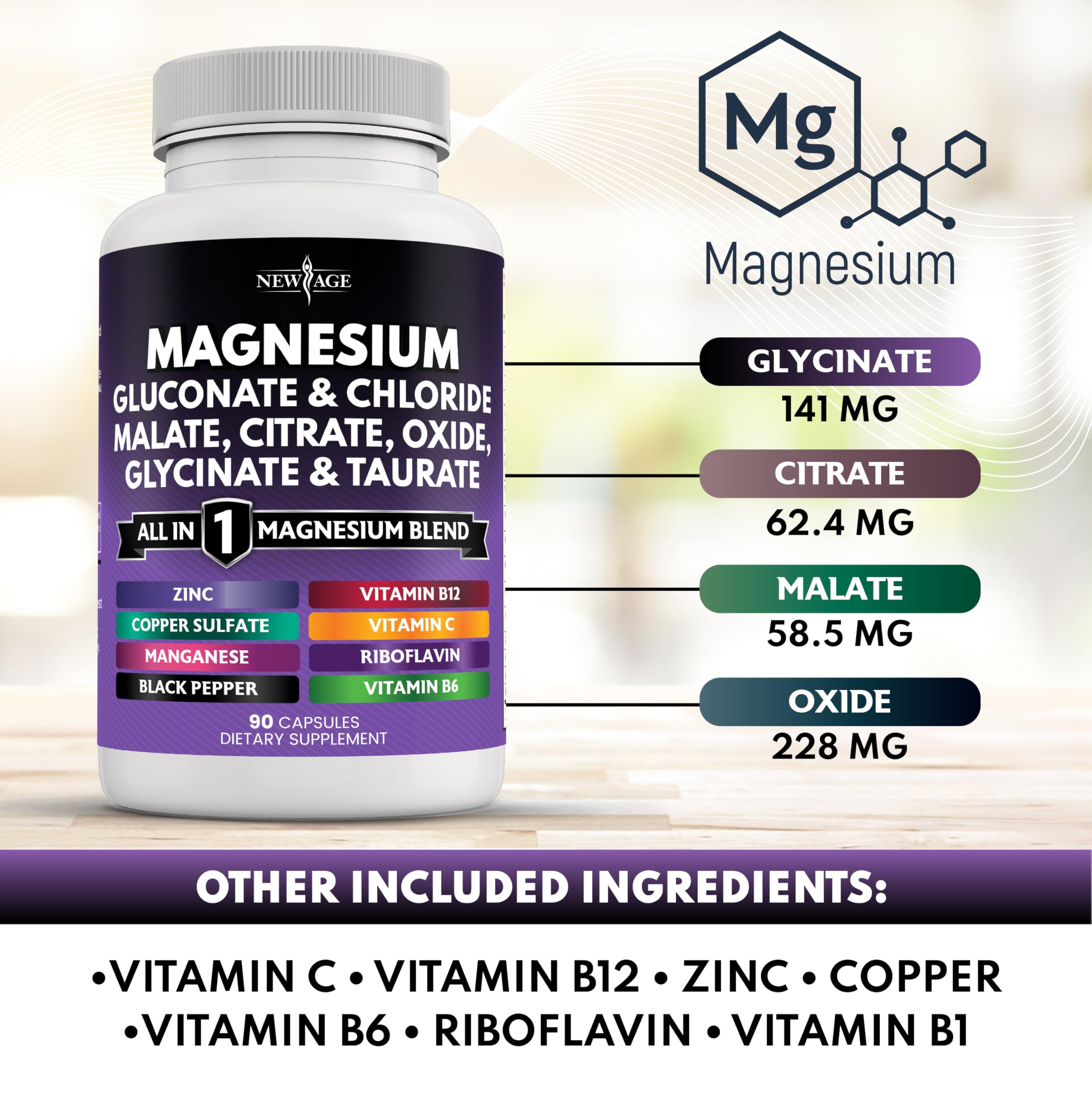 NEW AGE Magnesium Complex Supplement – 270 Count for Bone & Joint Support