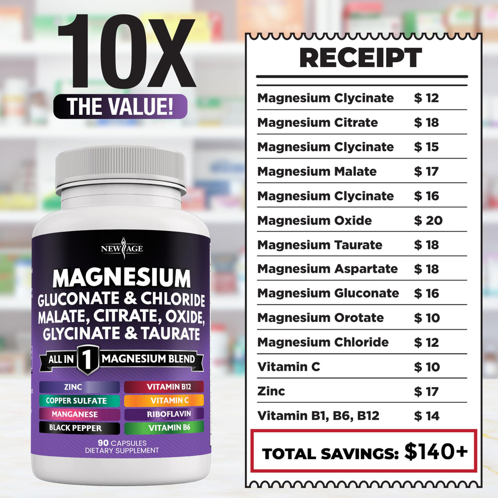 NEW AGE Magnesium Complex Supplement – 270 Count for Bone & Joint Support