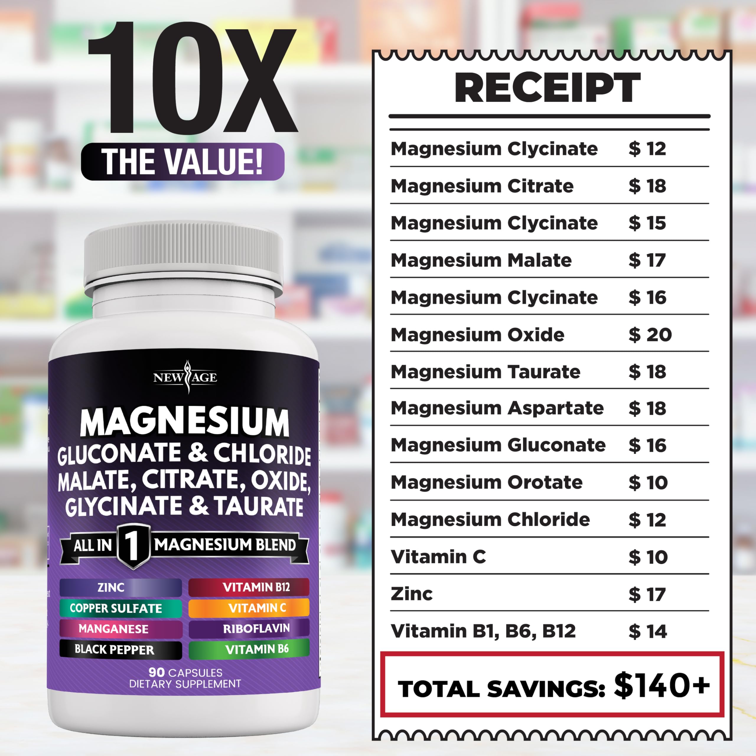 NEW AGE Magnesium Complex Supplement – 270 Count for Bone & Joint Support