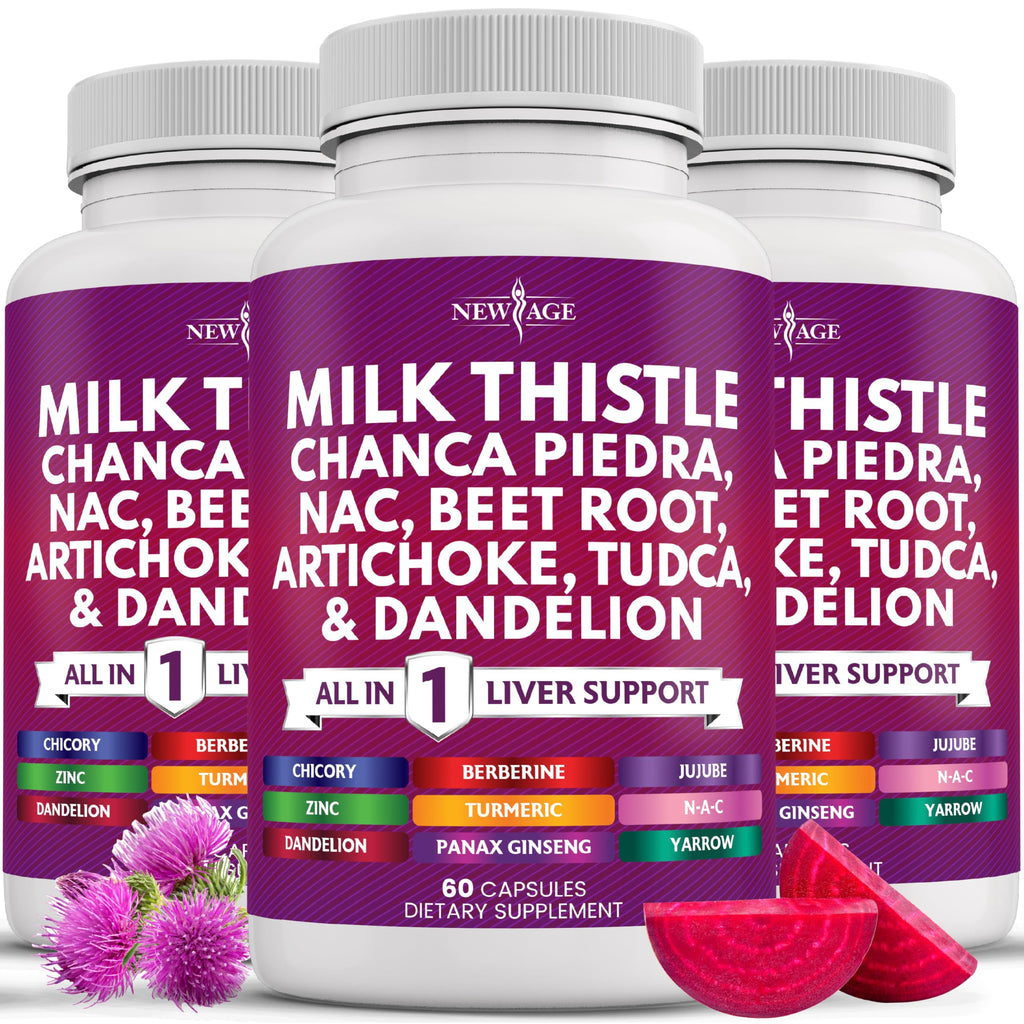 NEW AGE Milk Thistle NAC Chanca Piedra Liver Support – 180 Count, 28-in-1 Formula
