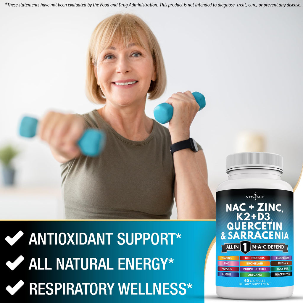 New Age NAC Supplement – N-Acetyl Cysteine with D3 & K2 | 60 Count