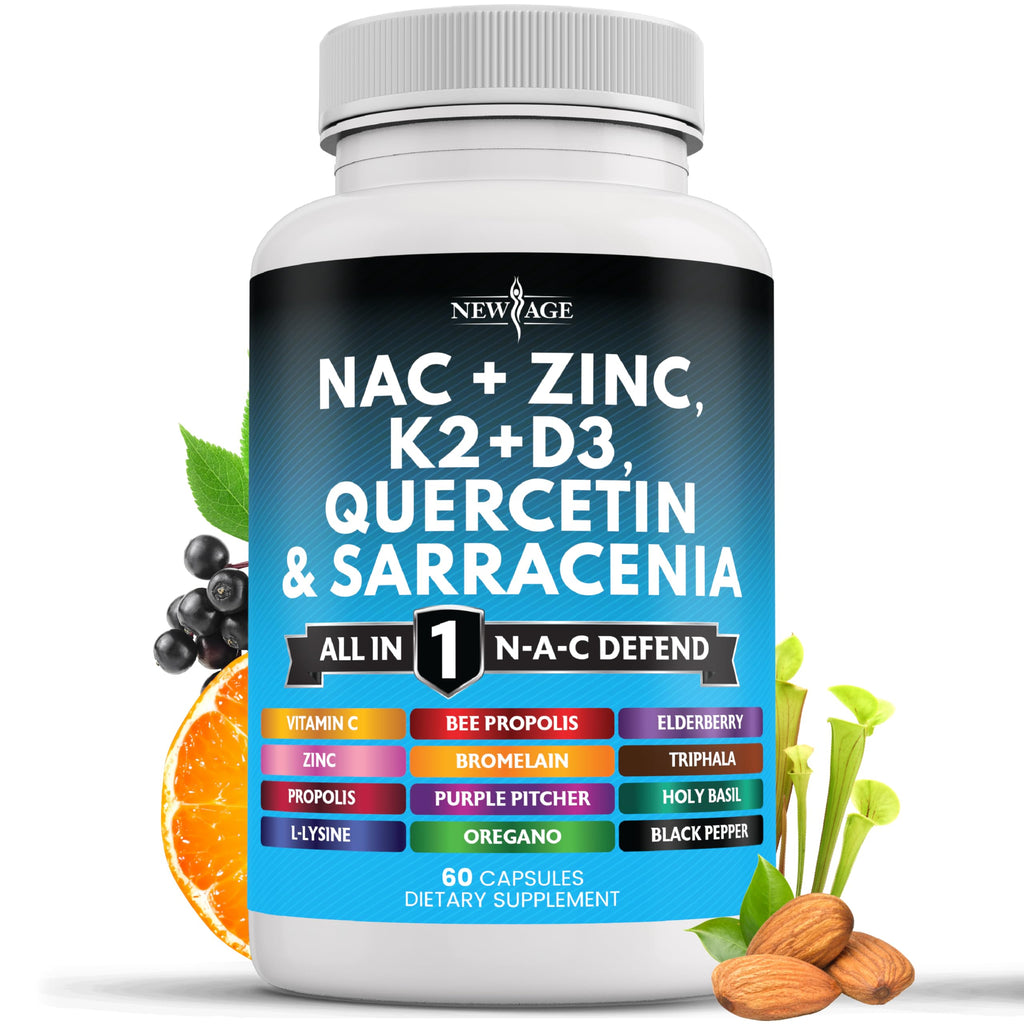 New Age NAC Supplement – N-Acetyl Cysteine with D3 & K2 | 60 Count