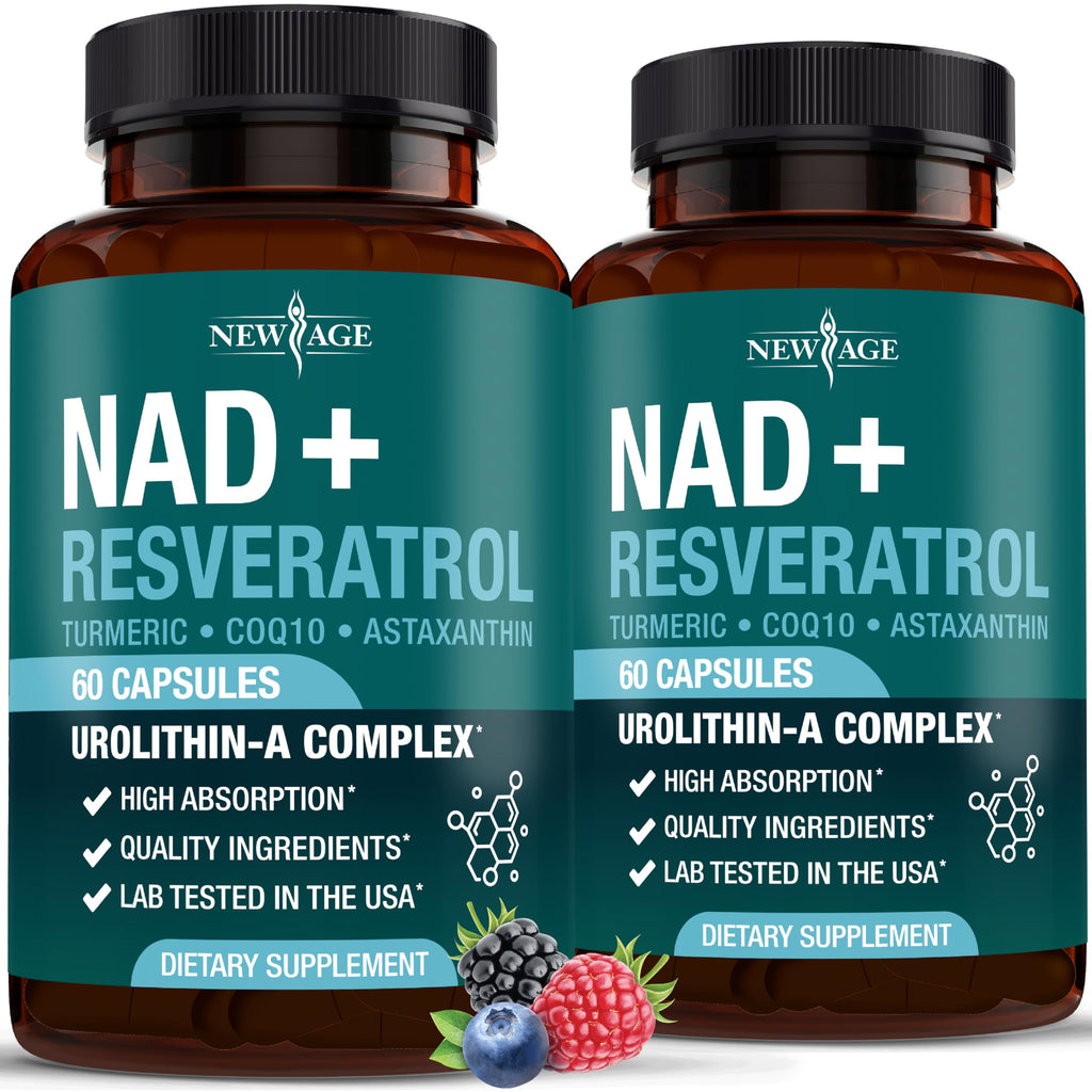 NEW AGE NAD+ Supplement Complex – 300 mg NAD+, Astaxanthin, Urolithin A, Resveratrol & CoQ10 – Vegan, Non-GMO
