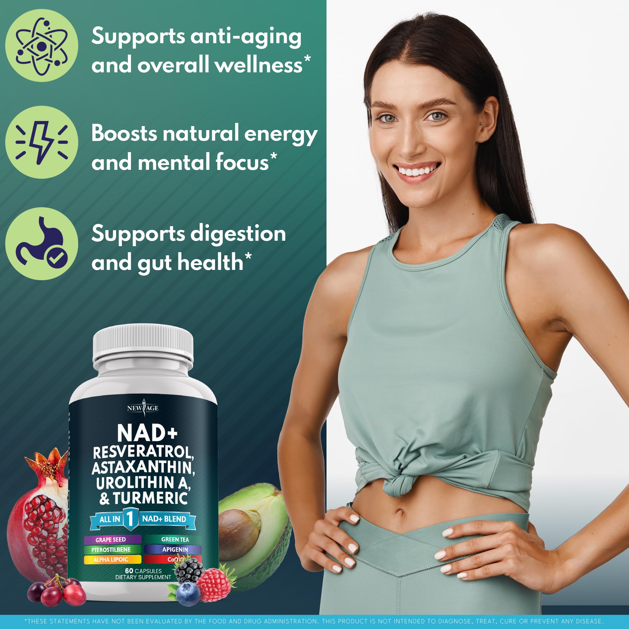 NEW AGE NAD+ Supplement - NAD+ Energy, Antioxidant Blend, Vegan