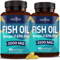NEW AGE Omega 3 Fish Oil 2500mg Supplement - Non-GMO, Gluten Free | EPA & DHA 180 Softgels (Pack of 2)