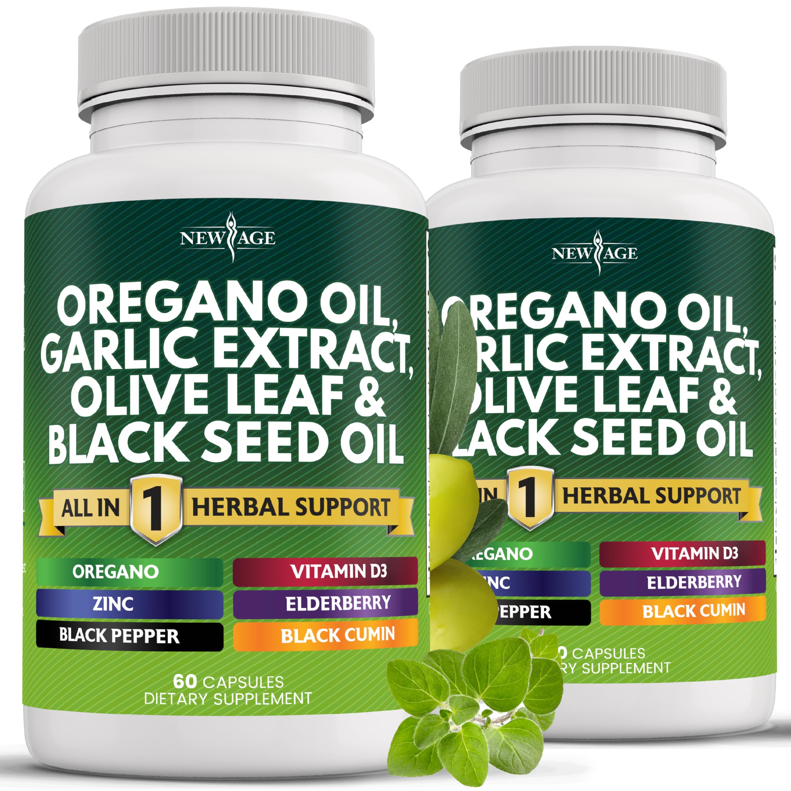 New Age Oregano Oil Garlic Extract Olive Leaf with Astragalus – 120 Count | Immune Support Supplement for Women & Men