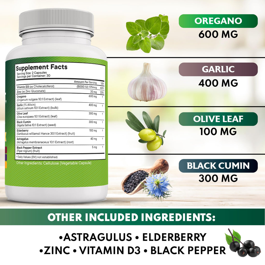 NEW AGE Oregano Oil Garlic Extract Olive Leaf with Astragalus – 60 Count