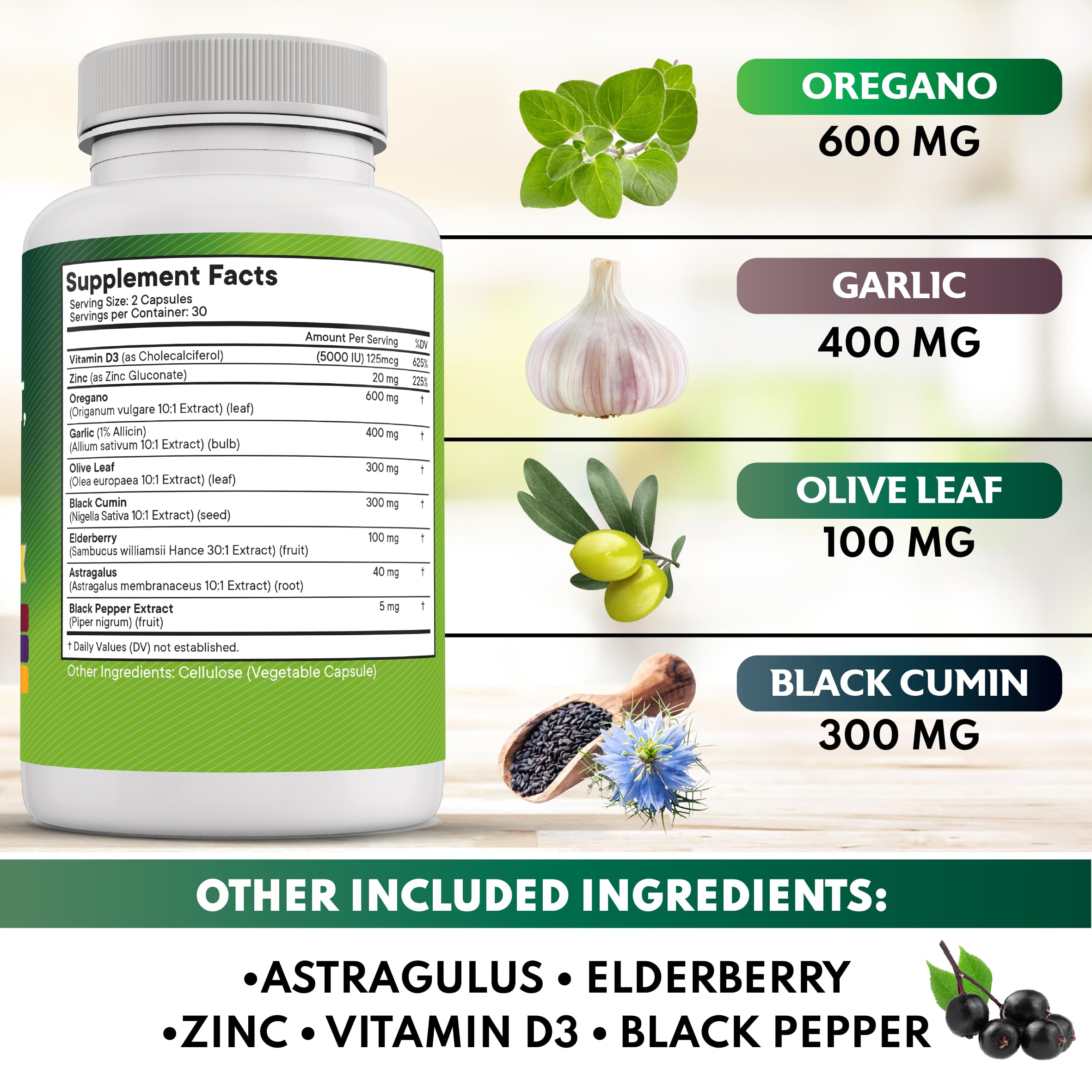NEW AGE Oregano Oil Garlic Extract Olive Leaf with Astragalus – 60 Count