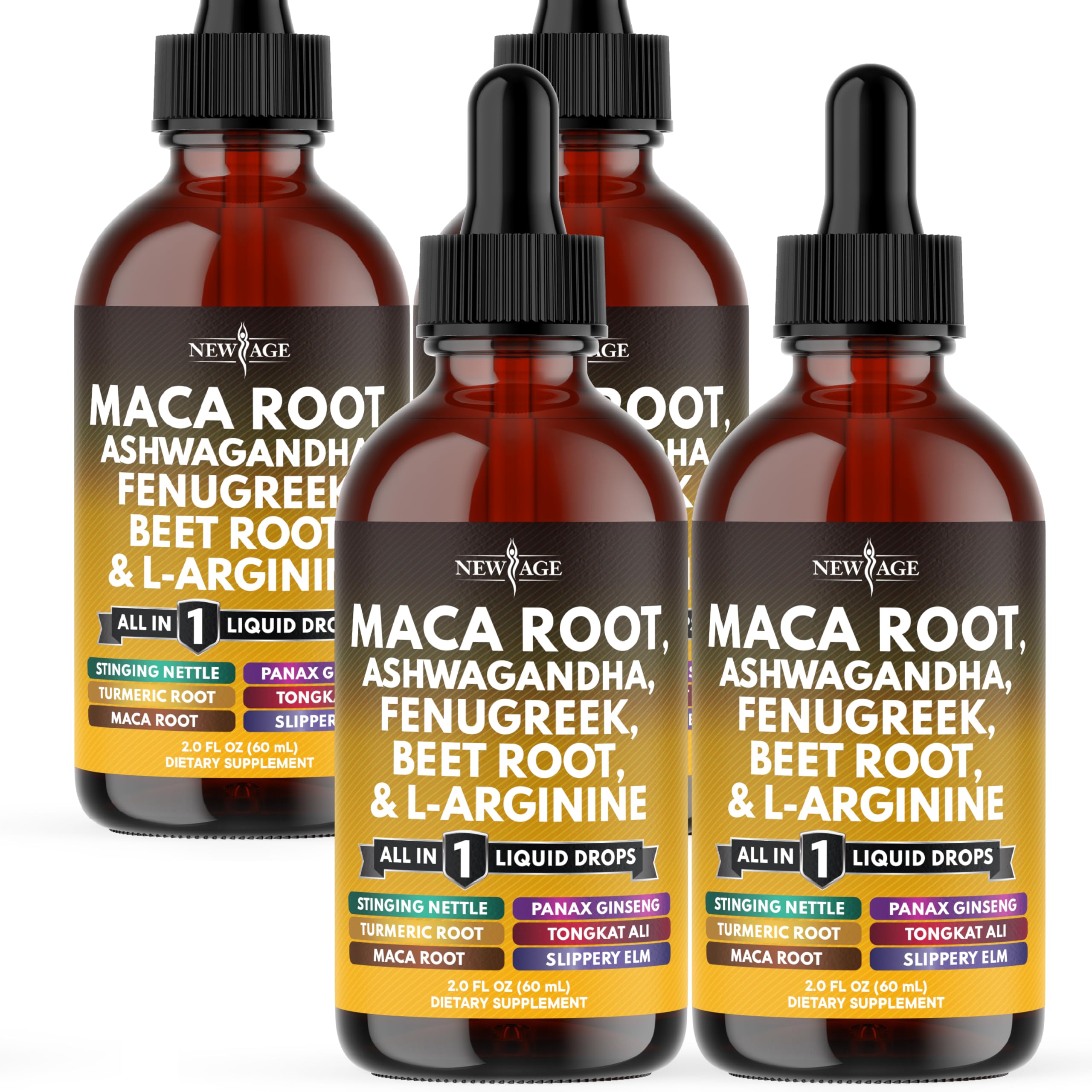 NEW AGE Organic Maca Root Liquid Drops with Ashwagandha, Nettle, Fenugreek, Beet Root & L-Arginine – 8oz