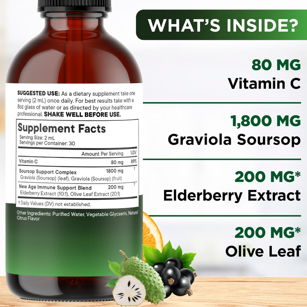 NEW AGE Soursop Drops – Immune Support Liquid with Soursop & Elderberry (8 oz)