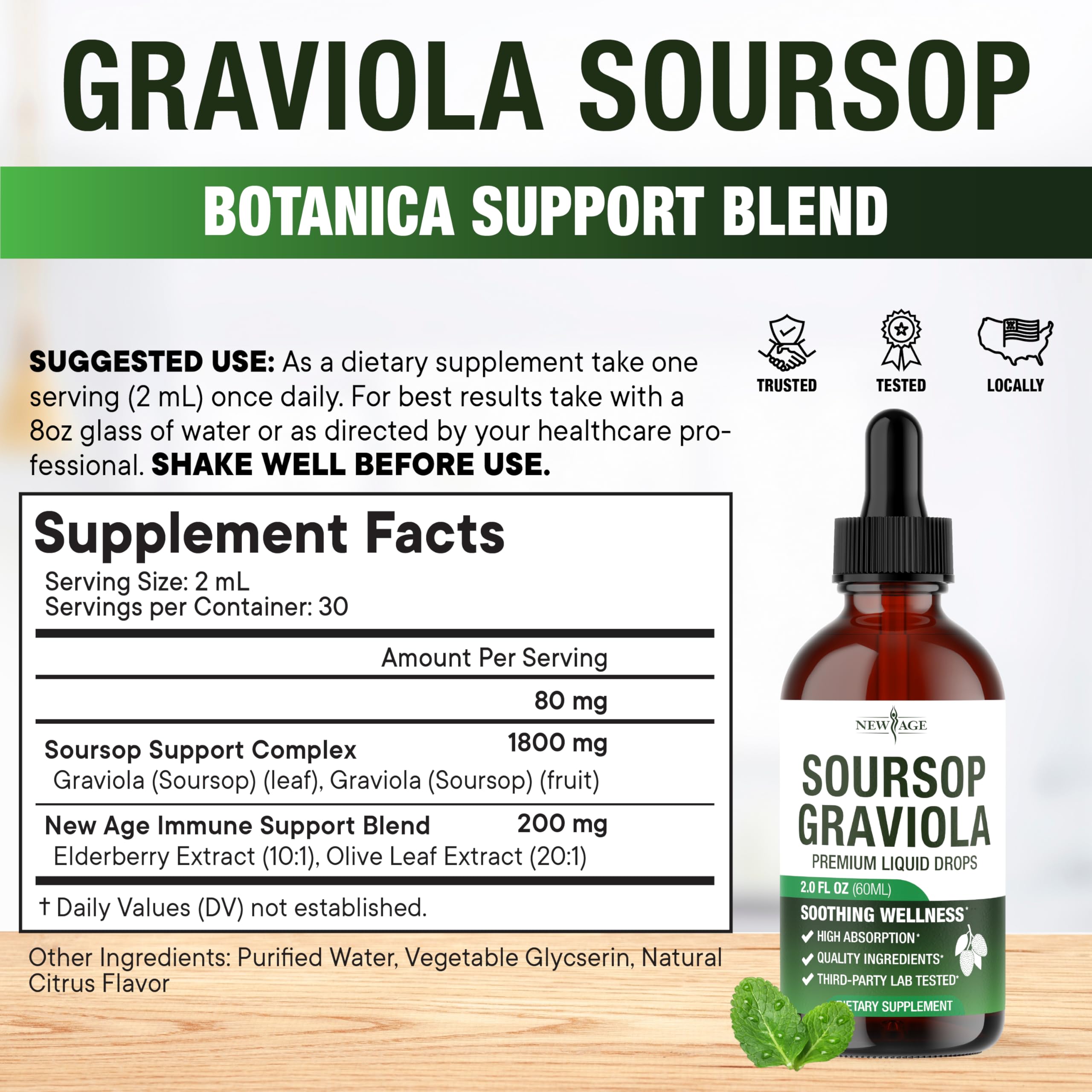 NEW AGE Soursop Drops - Immune Support Soursop Liquid with Elderberry & Vitamin C | 4 oz