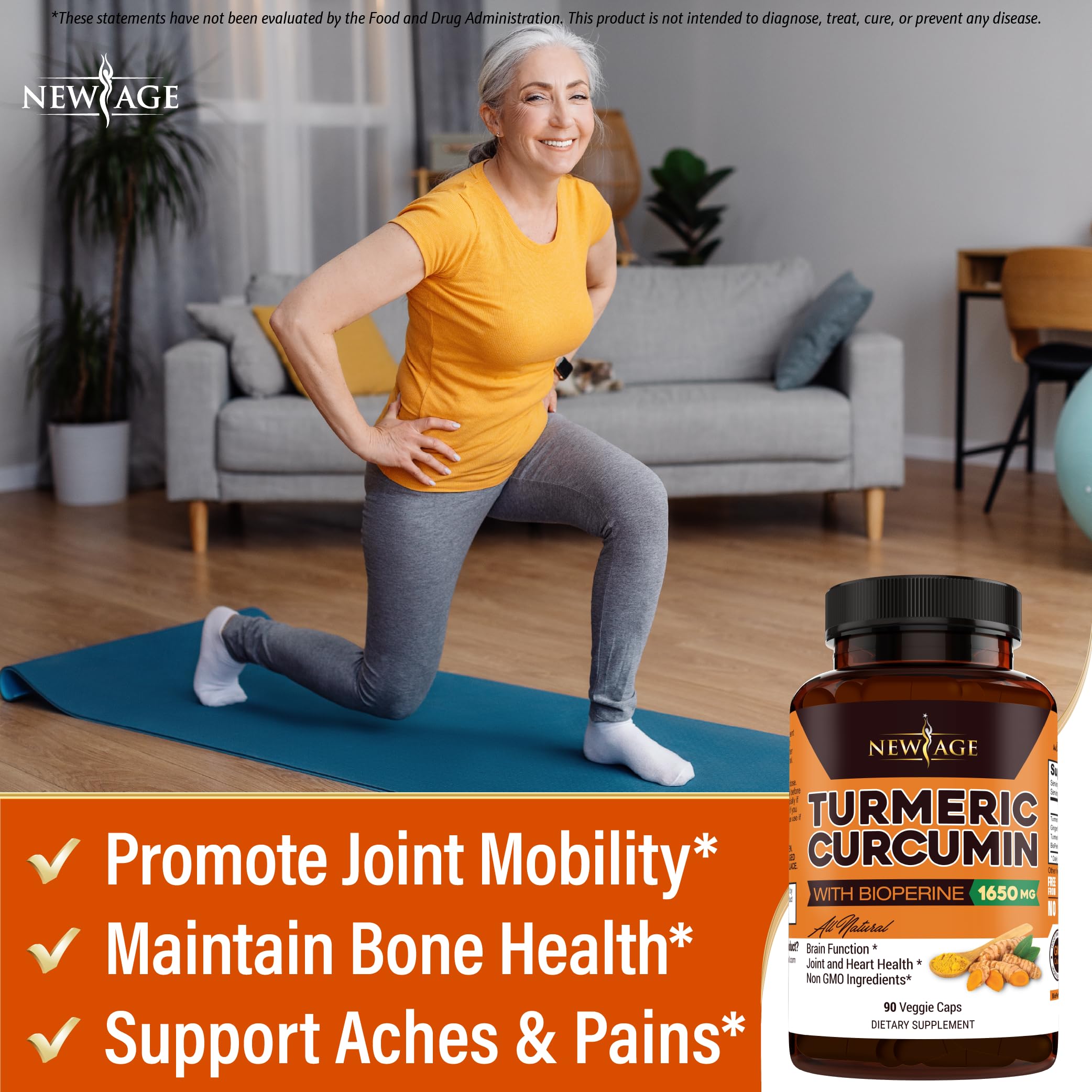 NEW AGE Turmeric Curcumin Capsules – 180 Count, Pack of 2, Standardized Curcuminoids